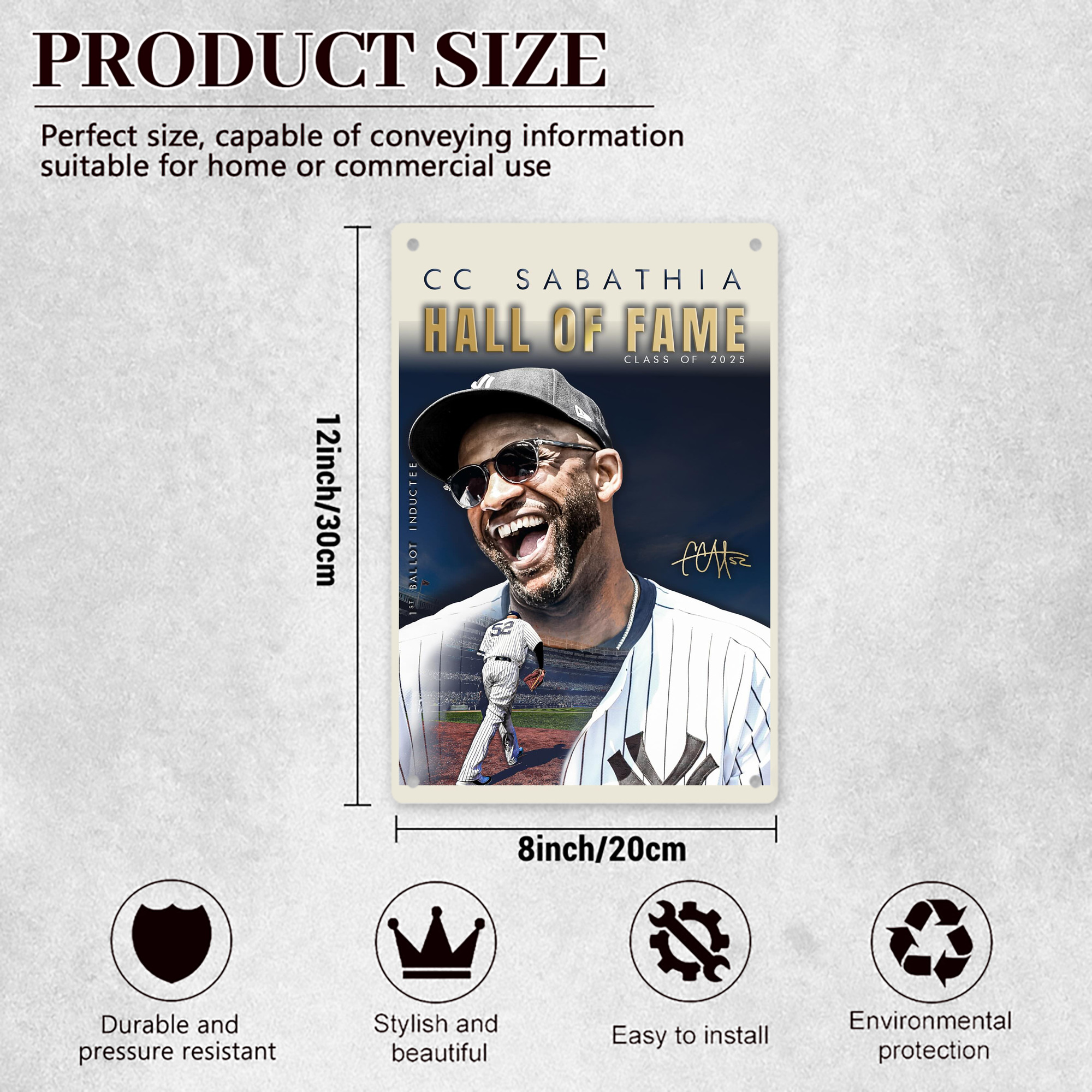 CC Sabatnia 34 8x12inch Vertical Aluminum Sign - Durable Fade-Resistant Indoor/Outdoor Safety & Information Plaque For Office, Hotel, Restaurant, Bar, Public Spaces