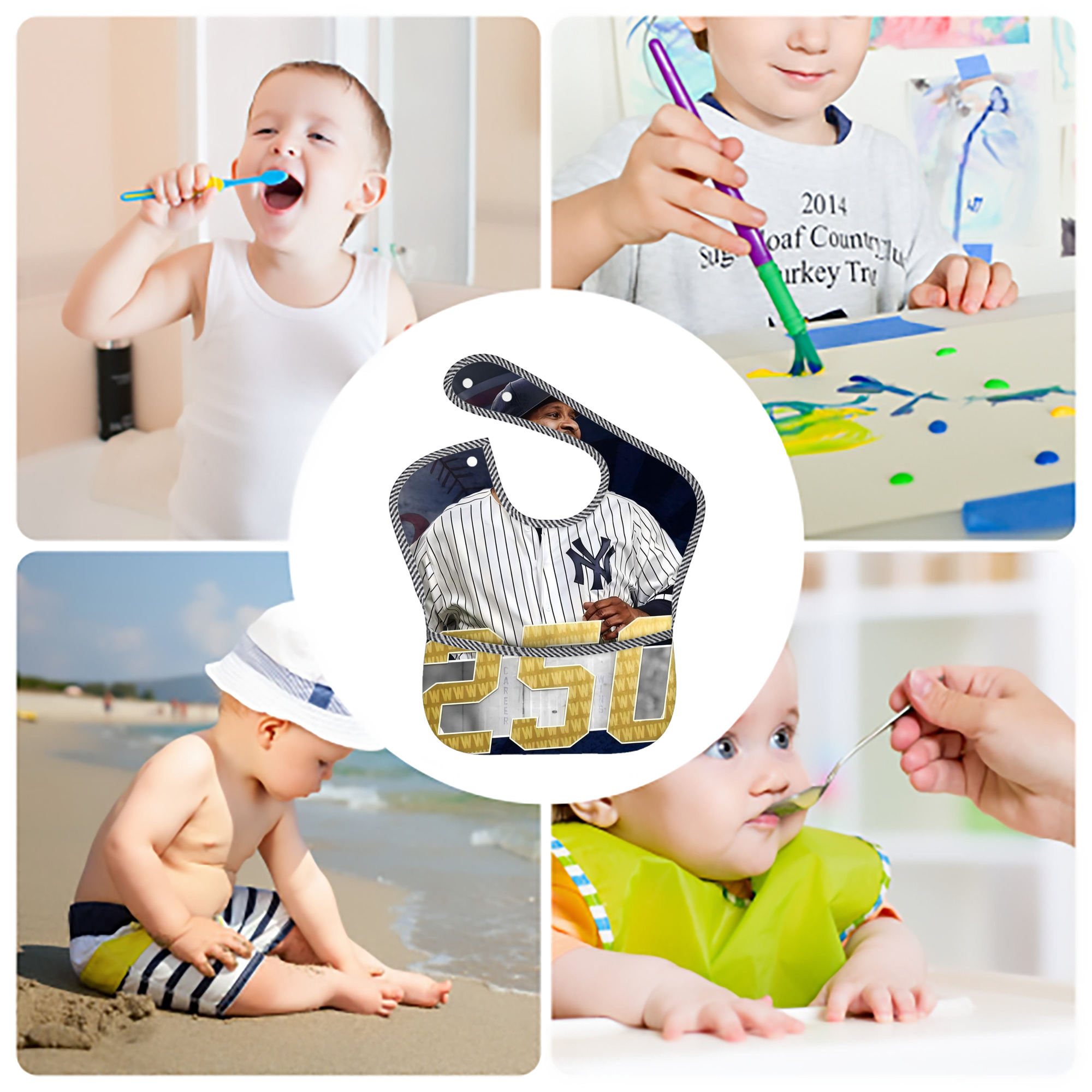 CC Sabatnia 14 Adjustable Waterproof Toddler Bib – Full-Print Durable Polyester – Foldable Crumb Pocket – Easy Snap Closure – Soft