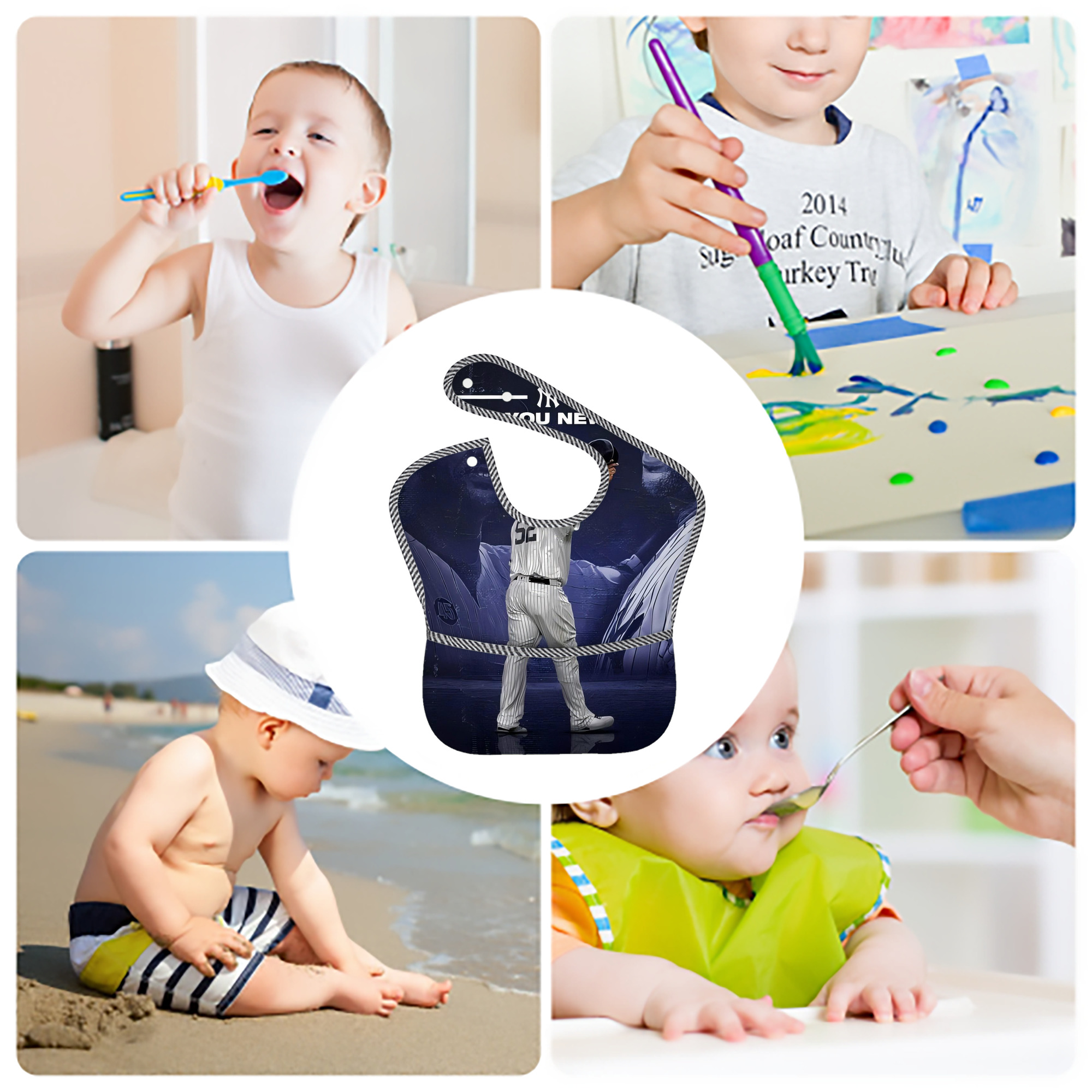 CC Sabatnia 30 Adjustable Waterproof Toddler Bib – Full-Print Durable Polyester – Foldable Crumb Pocket – Easy Snap Closure – Soft