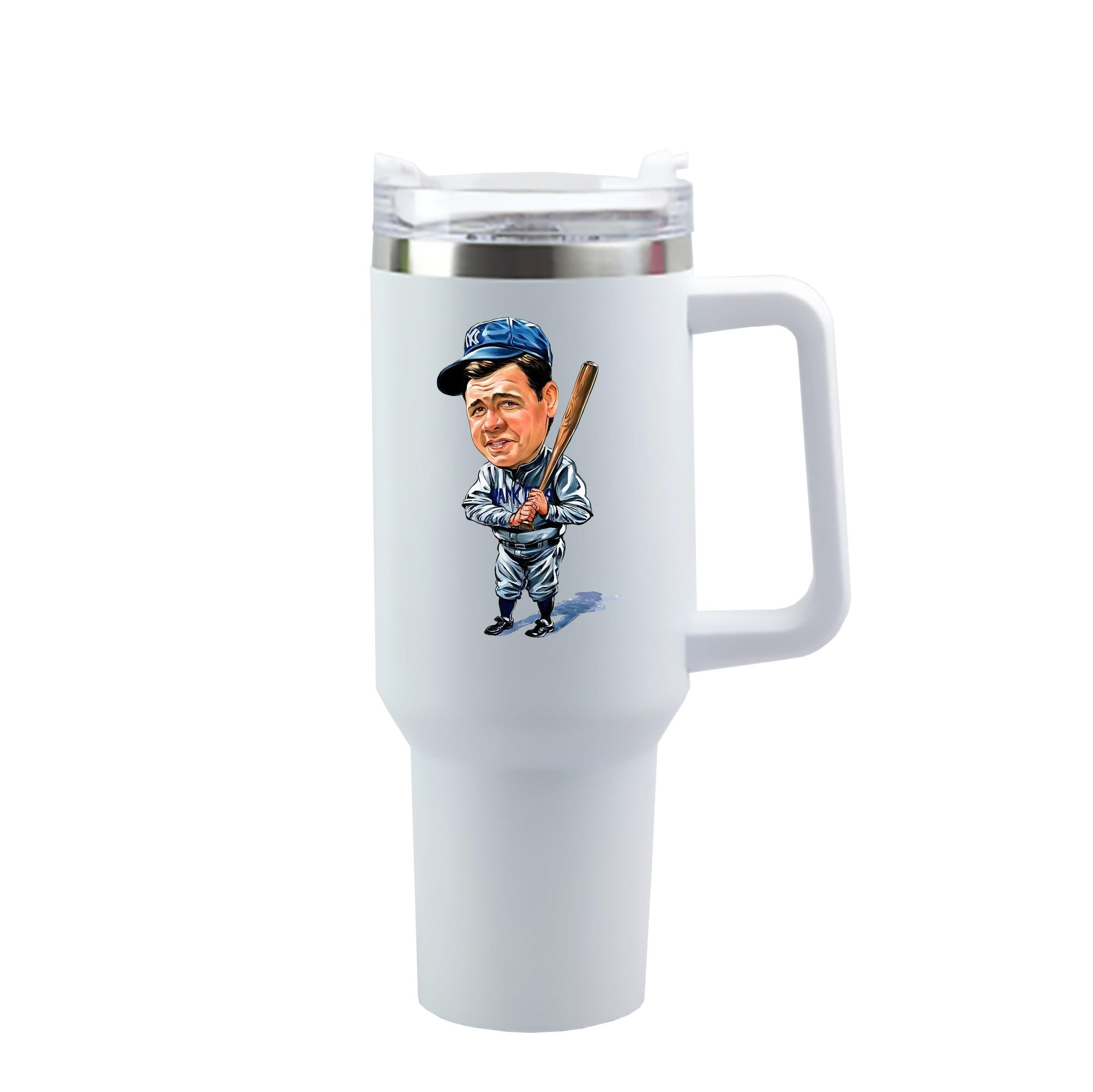Babe Ruth 14 40oz Handle Car Cup With Crystal Sticker Design – Durable Stainless Steel Travel Mug With Reusable Straw – Double Wall Insulated
