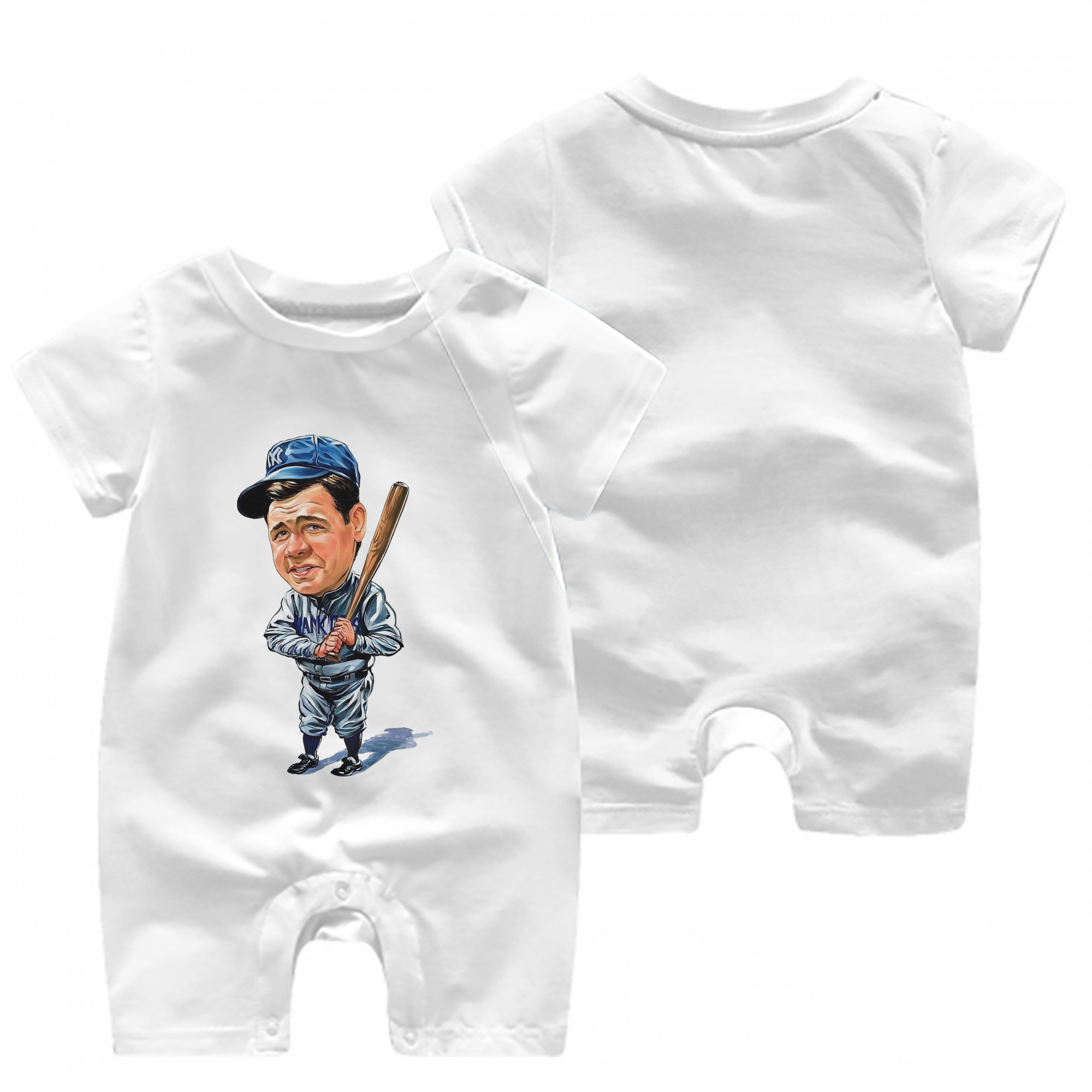 Babe Ruth 14 Baby Short Sleeve Onesie – 100% Cotton Soft & Breathable Digital Print Romper – Double-Sided Print, Snap Closure For Easy Diaper Changes – Comfortable For Boys & Girls