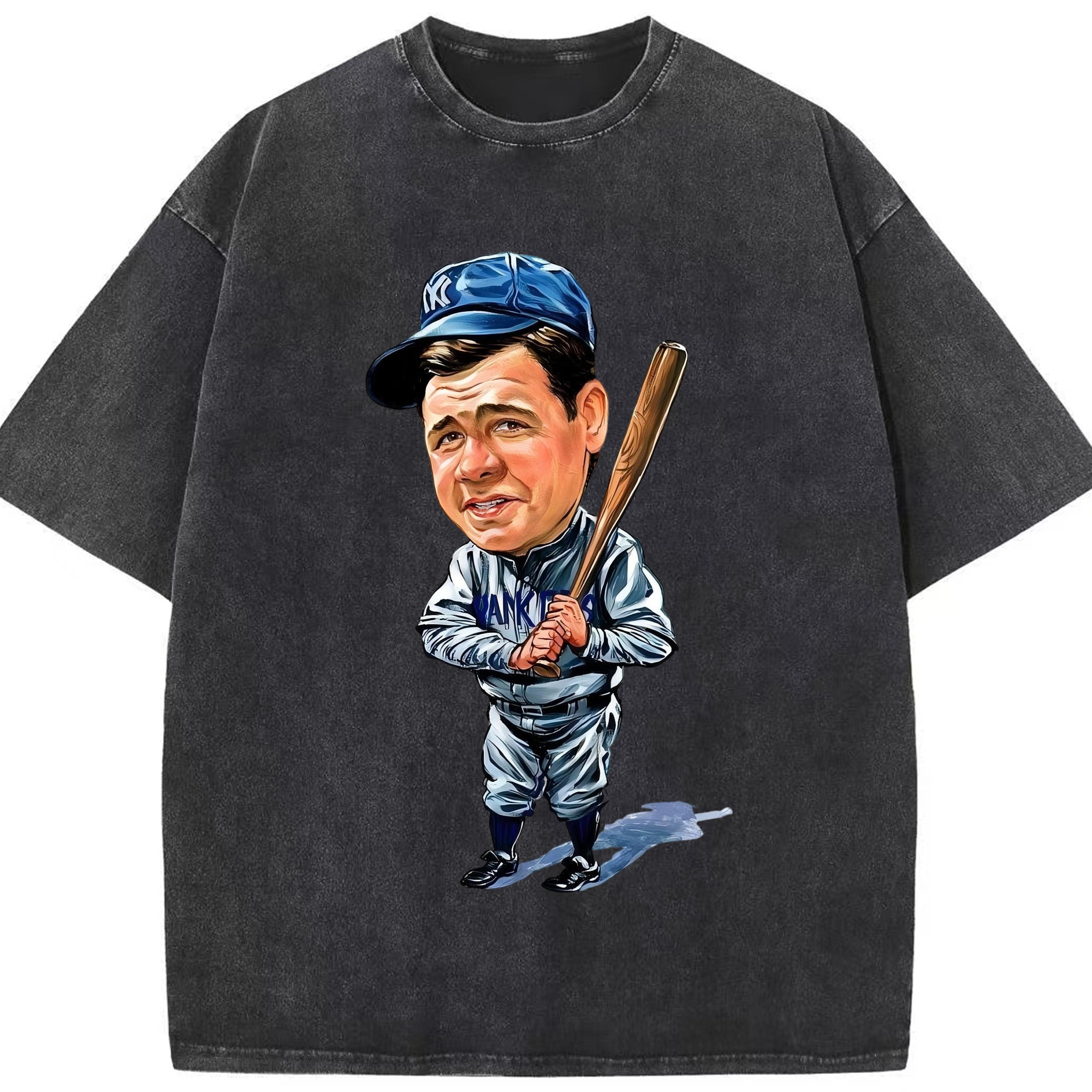 Babe Ruth 14 Washed Vintage Look 230g Cotton Oversized T-Shirt With Front Heat Transfer Print – Soft, Lightweight, Stylish Fit – Comfortable Casual Wear For Sports & Everyday Use