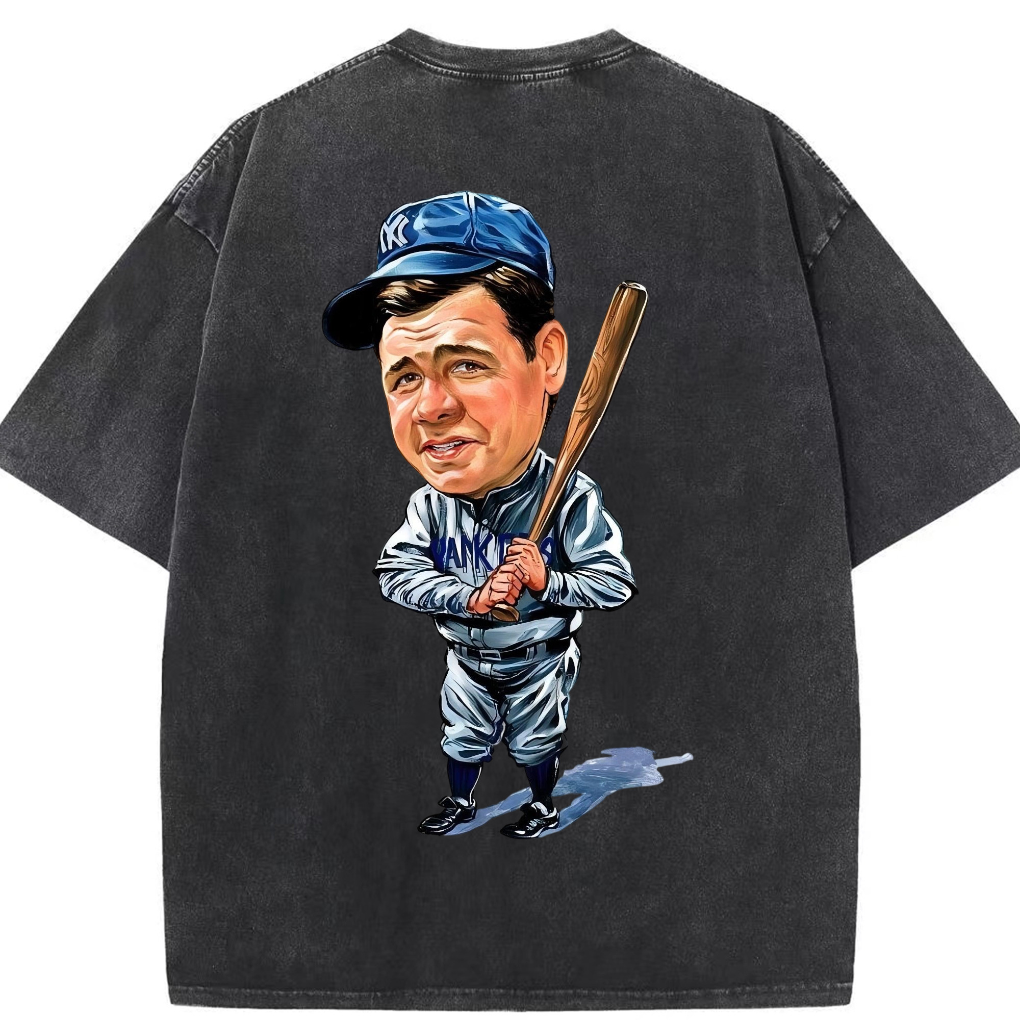 Babe Ruth 14 Washed Vintage 230g Cotton Oversized T-Shirt With Back Heat Transfer Print – Soft, Lightweight & Stylish – Comfortable Casual Wear For Sports & Everyday Use