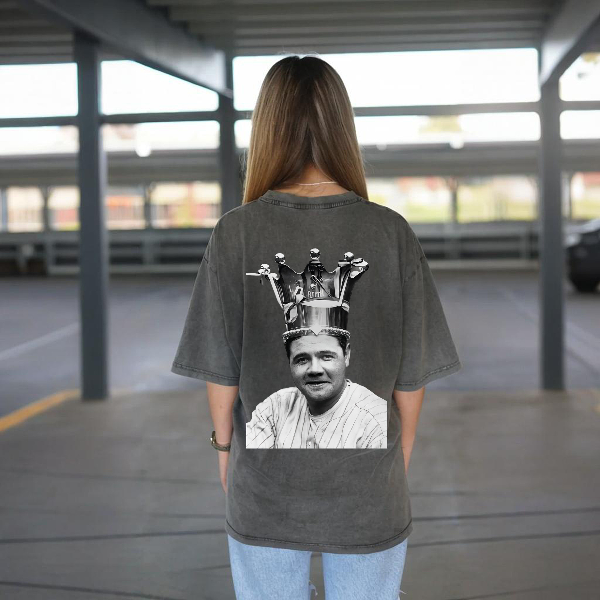  Washed Vintage 230g Cotton Oversized T-Shirt With Back Heat Transfer Print – Soft, Lightweight & Stylish – Comfortable Casual Wear For Sports & Everyday Use