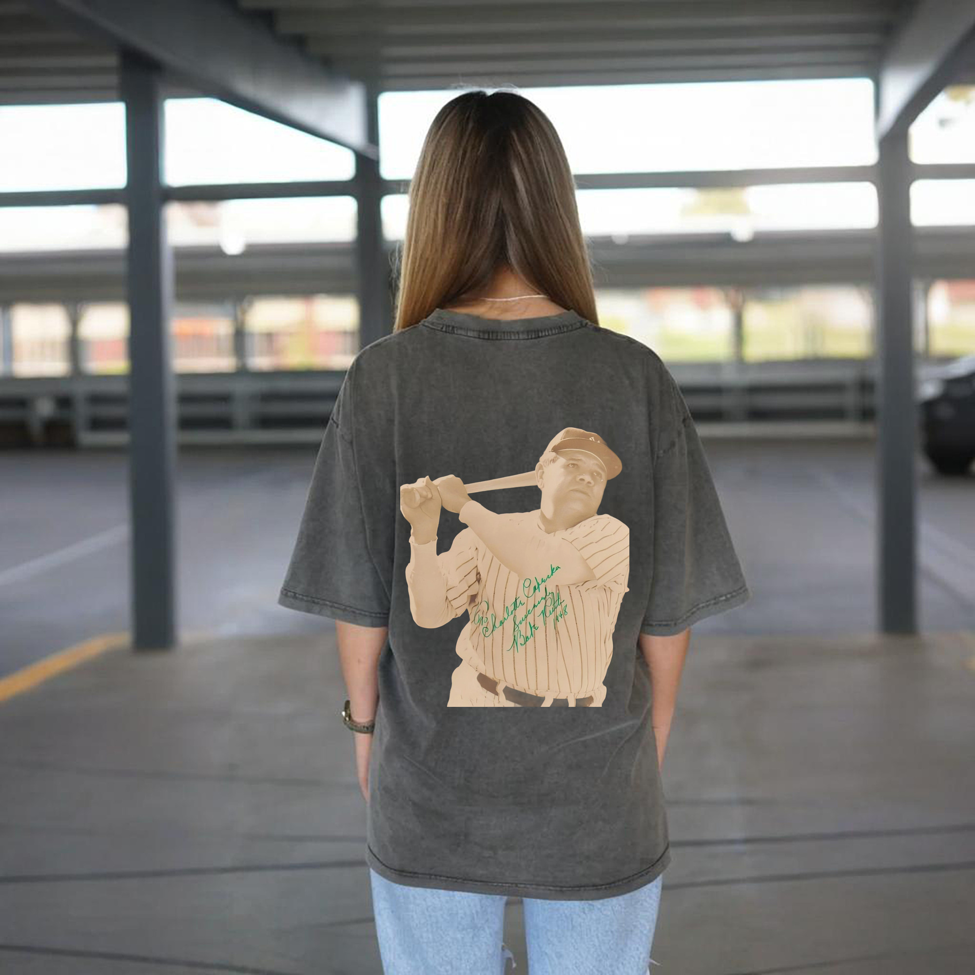  Washed Vintage 230g Cotton Oversized T-Shirt With Back Heat Transfer Print – Soft, Lightweight & Stylish – Comfortable Casual Wear For Sports & Everyday Use