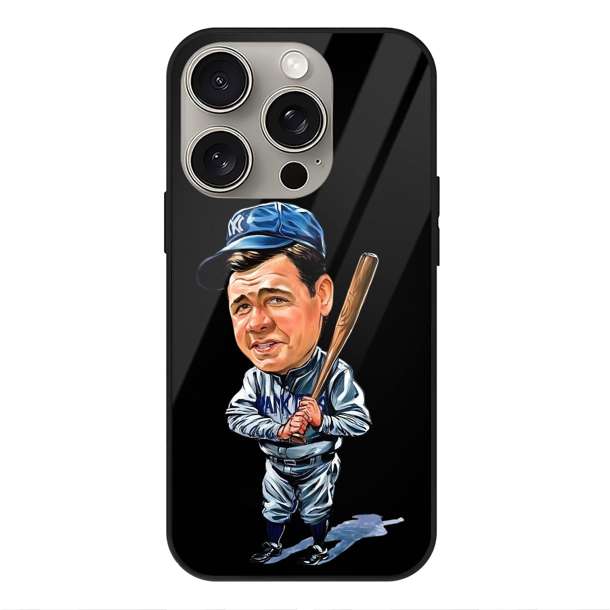 Babe Ruth 14 IPhone 15 Pro Mirror Phone Case – UV Printed Glass + TPU – Scratch-Resistant, Wireless Charging Compatible, Precise Fit & Stylish Design
