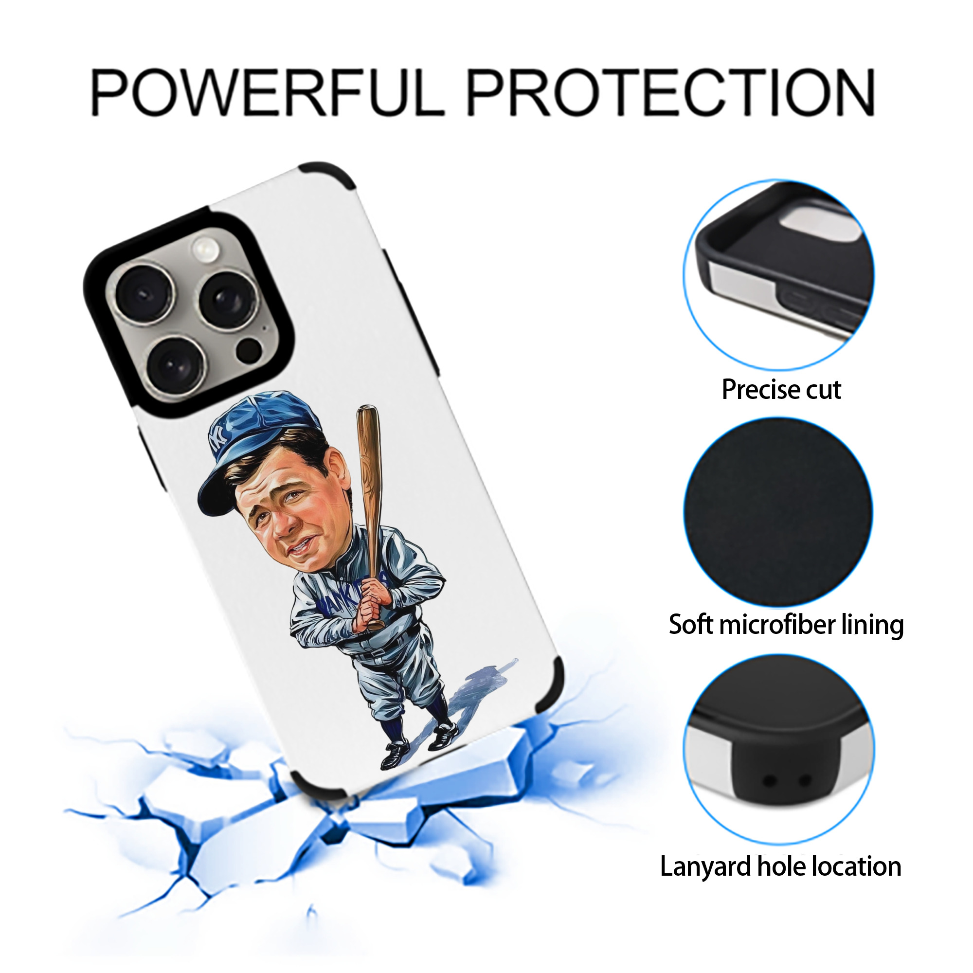 Babe Ruth 14 IPhone 15 Pro Max PU Leather Case – Soft Lining, 360° Protection – Precise Fit, 3D Buttons, Easy Charging – Anti-Yellowing, Easy To Clean