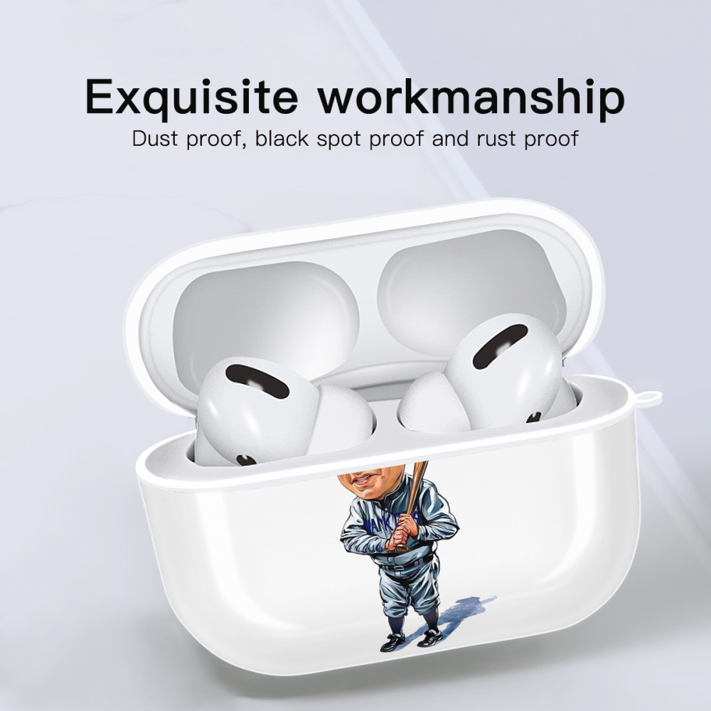 Babe Ruth 14 AirPods Pro Hard Case White With Keychain, Durable Flexible PC, Precise Cutouts, Anti-Fingerprint, Yellowing & Scratch Resistant, Full Protection, Washable