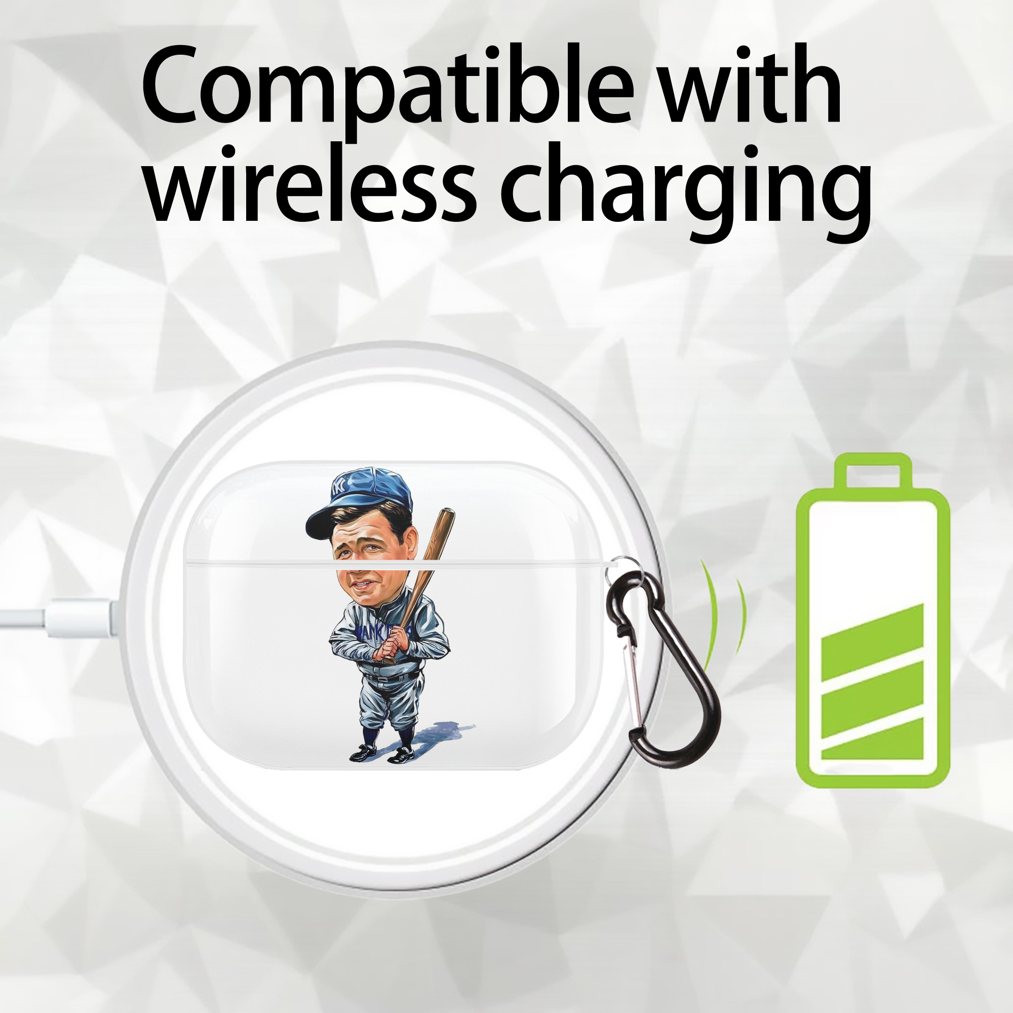 Babe Ruth 14 AirPods Pro Hard Case White With Keychain, Durable Flexible PC, Precise Cutouts, Anti-Fingerprint, Yellowing & Scratch Resistant, Full Protection, Washable