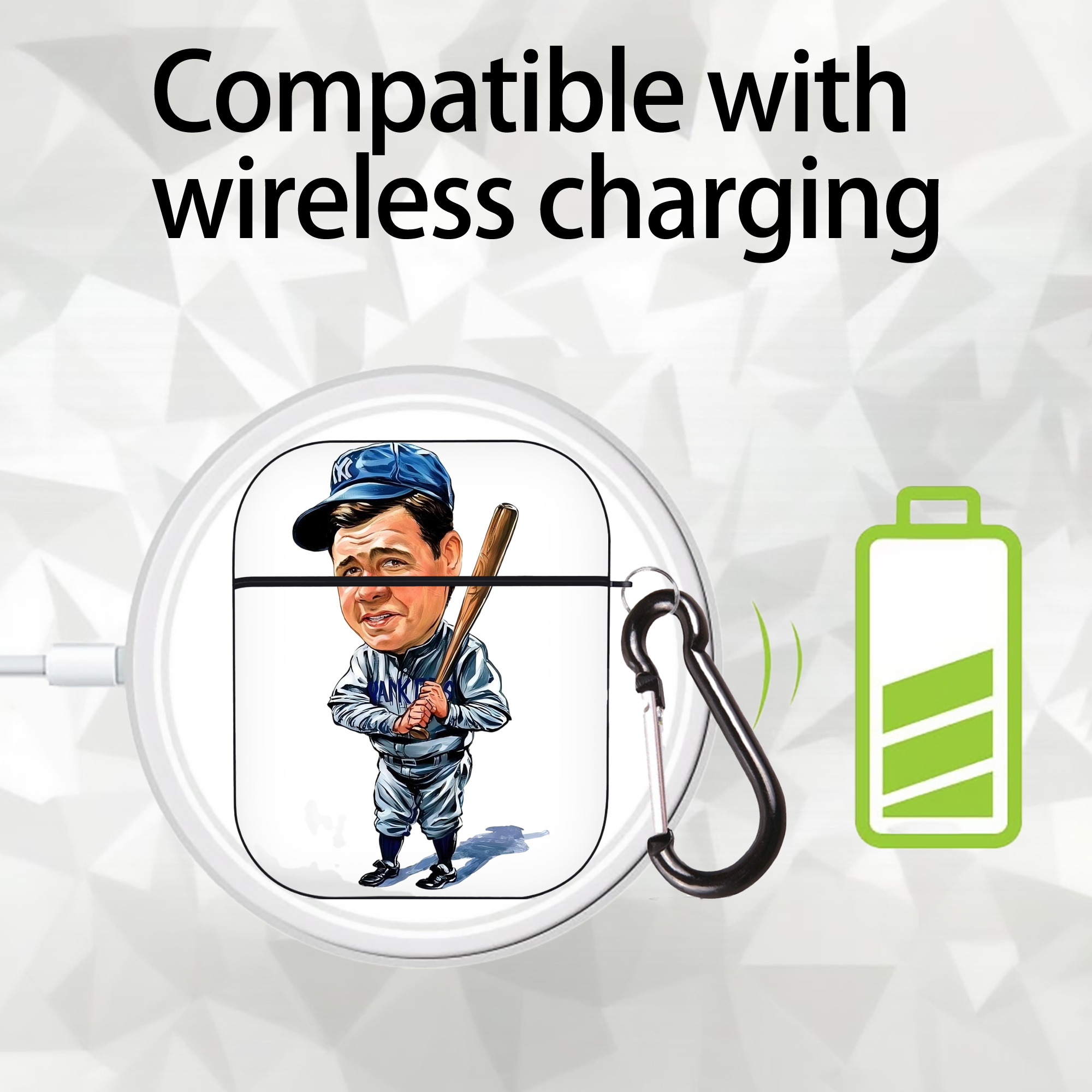 Babe Ruth 14 AirPods 2 Case Hard Shell Black, Flexible PC Material, Precise Cutouts, Full Protection, Anti-Fingerprint, Washable, Includes Keychain – Durable & Slim Design