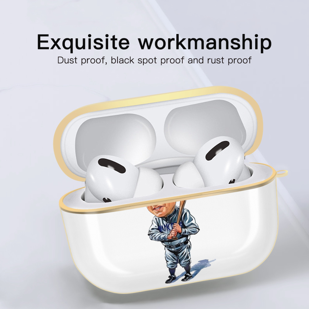 Babe Ruth 14 Luxury Gold AirPods Pro Case With Keychain, Flexible PC Material, Full Protection, Precise Cutouts, Anti-Fingerprint, Washable, Durable Design