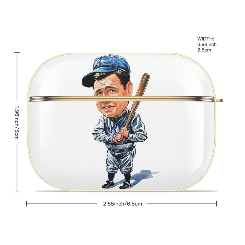 Babe Ruth 14 Luxury Gold AirPods Pro Case With Keychain, Flexible PC Material, Full Protection, Precise Cutouts, Anti-Fingerprint, Washable, Durable Design