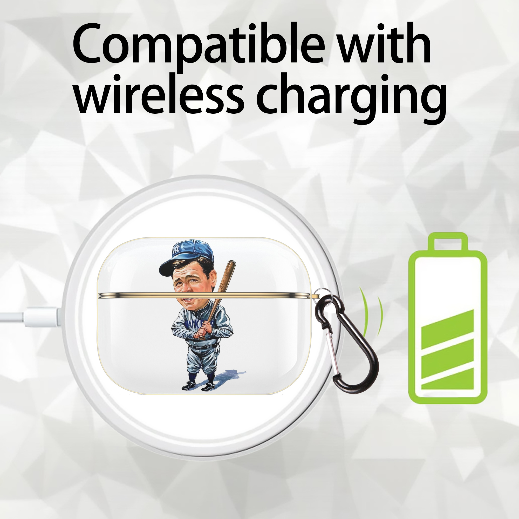 Babe Ruth 14 Luxury Gold AirPods Pro Case With Keychain, Flexible PC Material, Full Protection, Precise Cutouts, Anti-Fingerprint, Washable, Durable Design