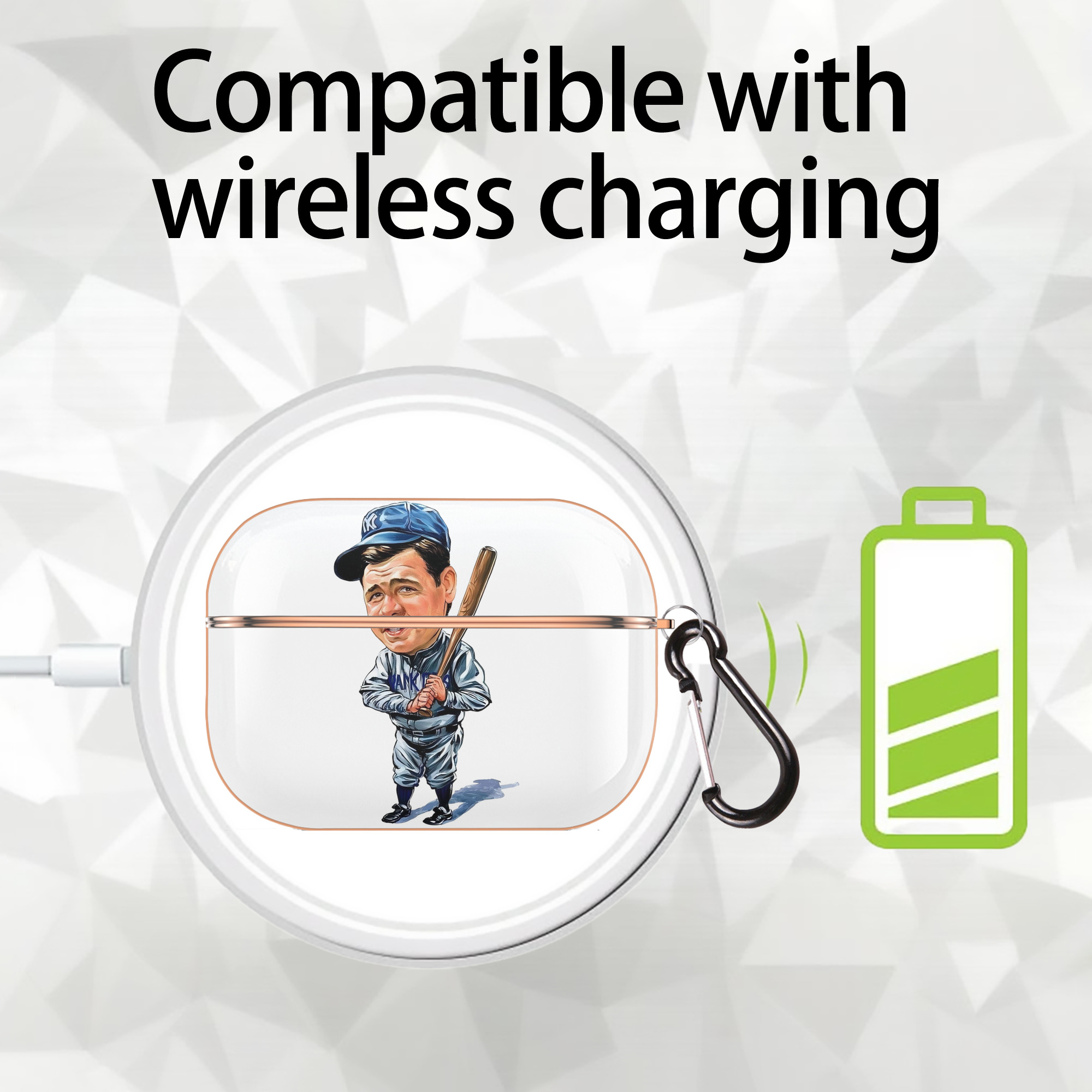 Babe Ruth 14 AirPods Pro Protective Case Rose Gold, Flexible PC Material, Precise Fit, Anti-Slip Cover, Full Protection, Fingerprint Resistant, Washable With Keychain