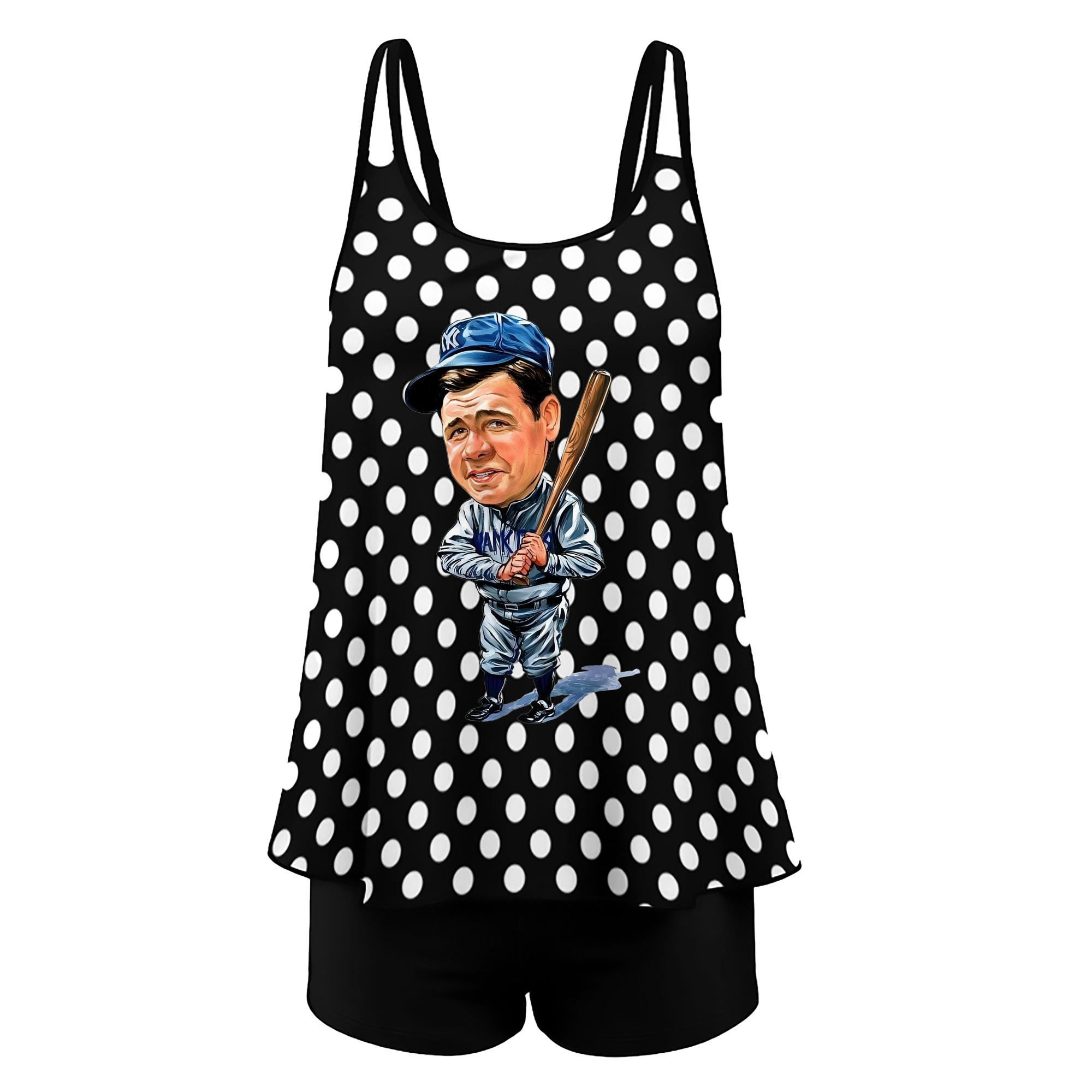 Babe Ruth 14 Women’s Heat Transfer Printed Two-Piece Swimsuit Set – Sexy Double Strap Bandeau Top & Boyshort Bottoms, Soft Nylon-Spandex, Perfect for Beach, Pool & Vacation