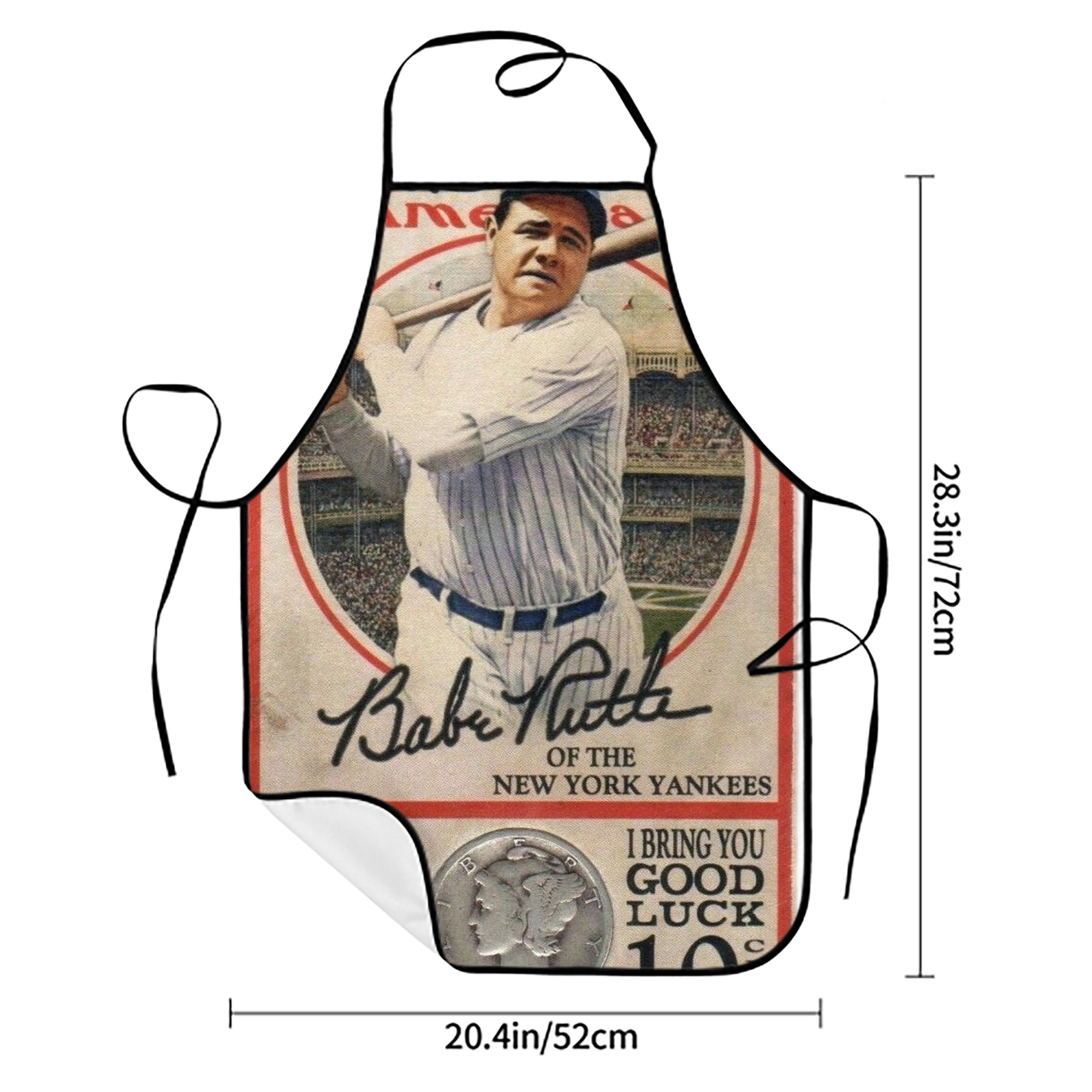 Babe Ruth 15 Stain-Resistant Polyester Apron With Pocket – Full Print, Waterproof, Anti-Wrinkle, Anti-Pilling – Ideal For Kitchen, BBQ, Restaurant, Salon & More