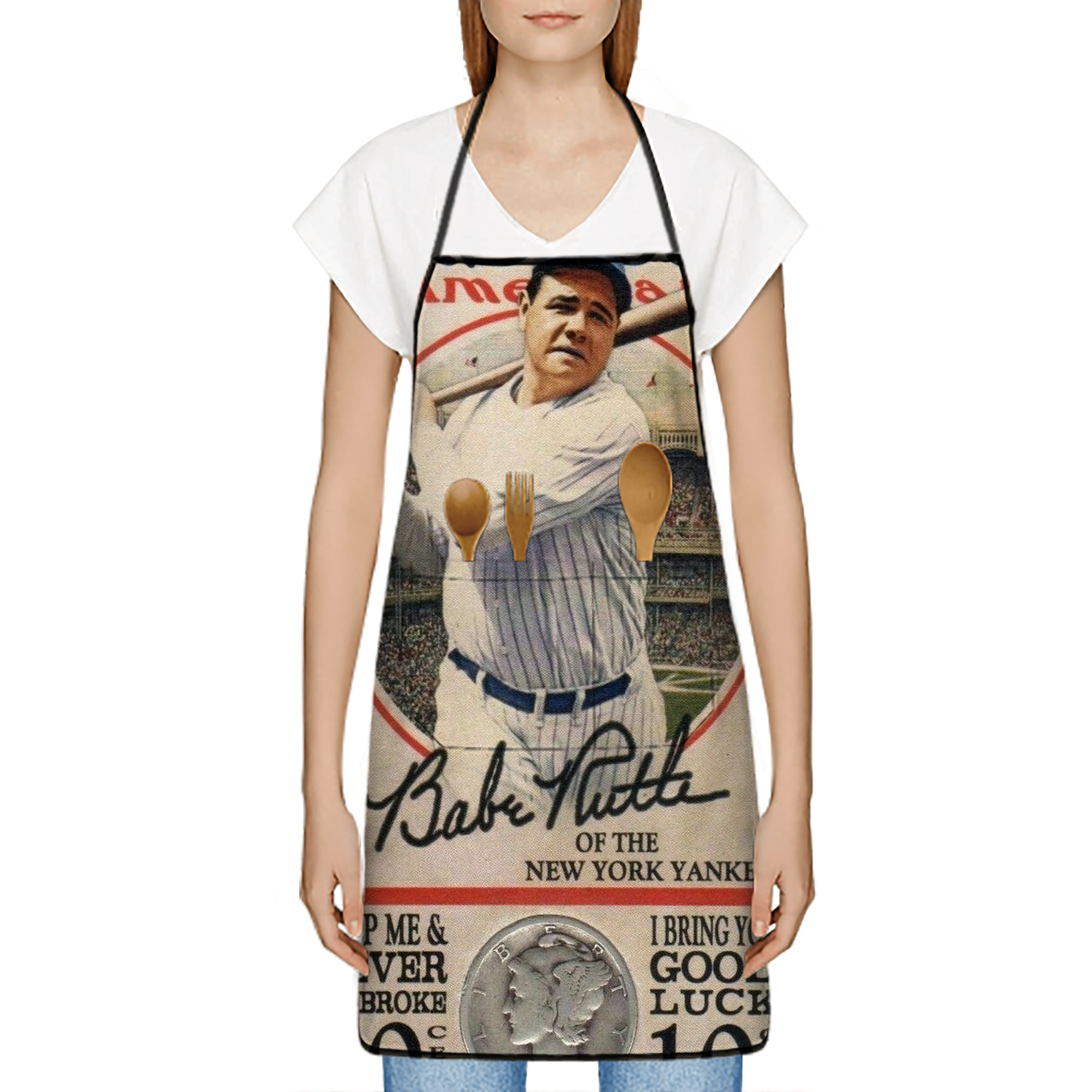 Babe Ruth 15 Stain-Resistant Polyester Apron With Pocket – Full Print, Waterproof, Anti-Wrinkle, Anti-Pilling – Ideal For Kitchen, BBQ, Restaurant, Salon & More