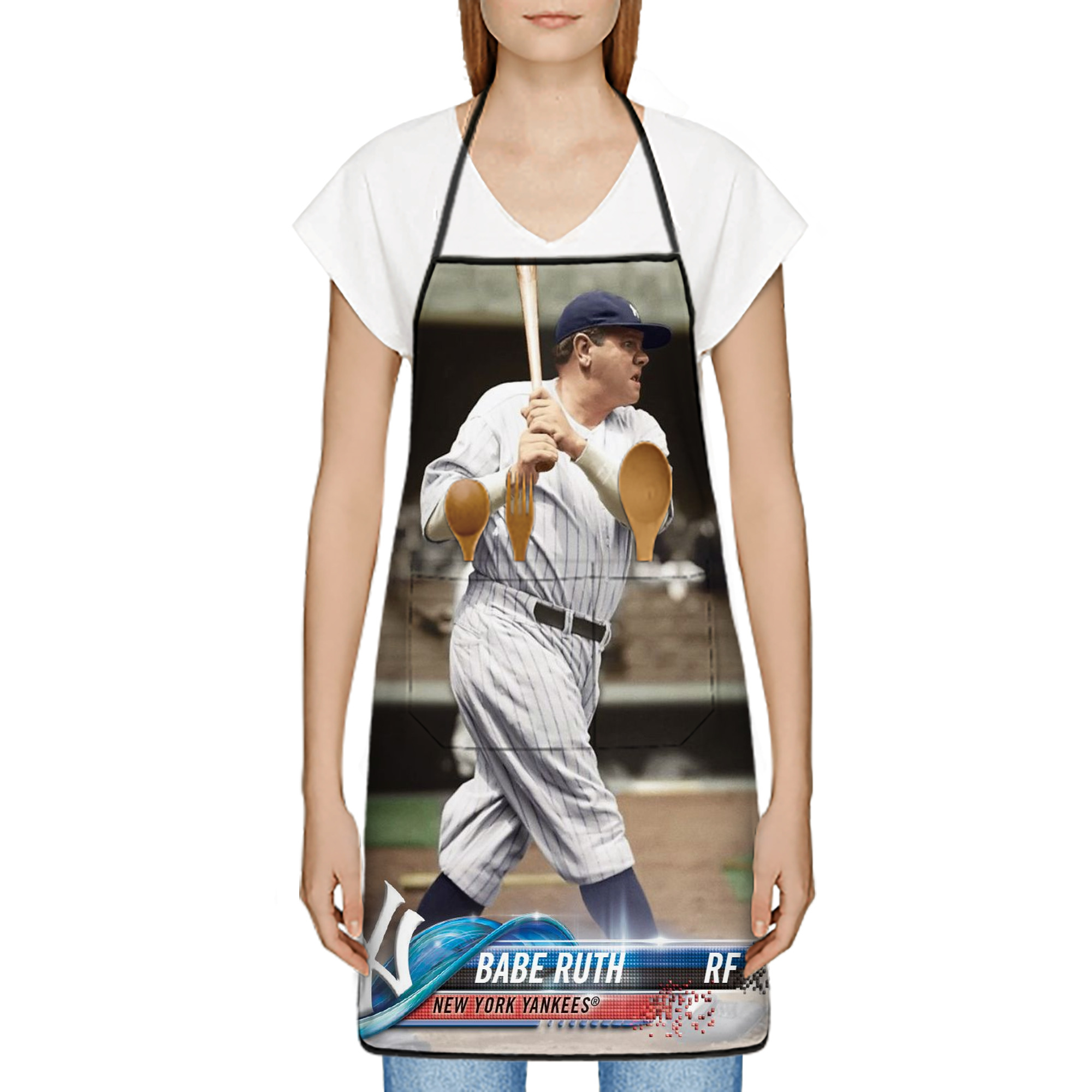 Babe Ruth 16 Stain-Resistant Polyester Apron With Pocket – Full Print, Waterproof, Anti-Wrinkle, Anti-Pilling – Ideal For Kitchen, BBQ, Restaurant, Salon & More