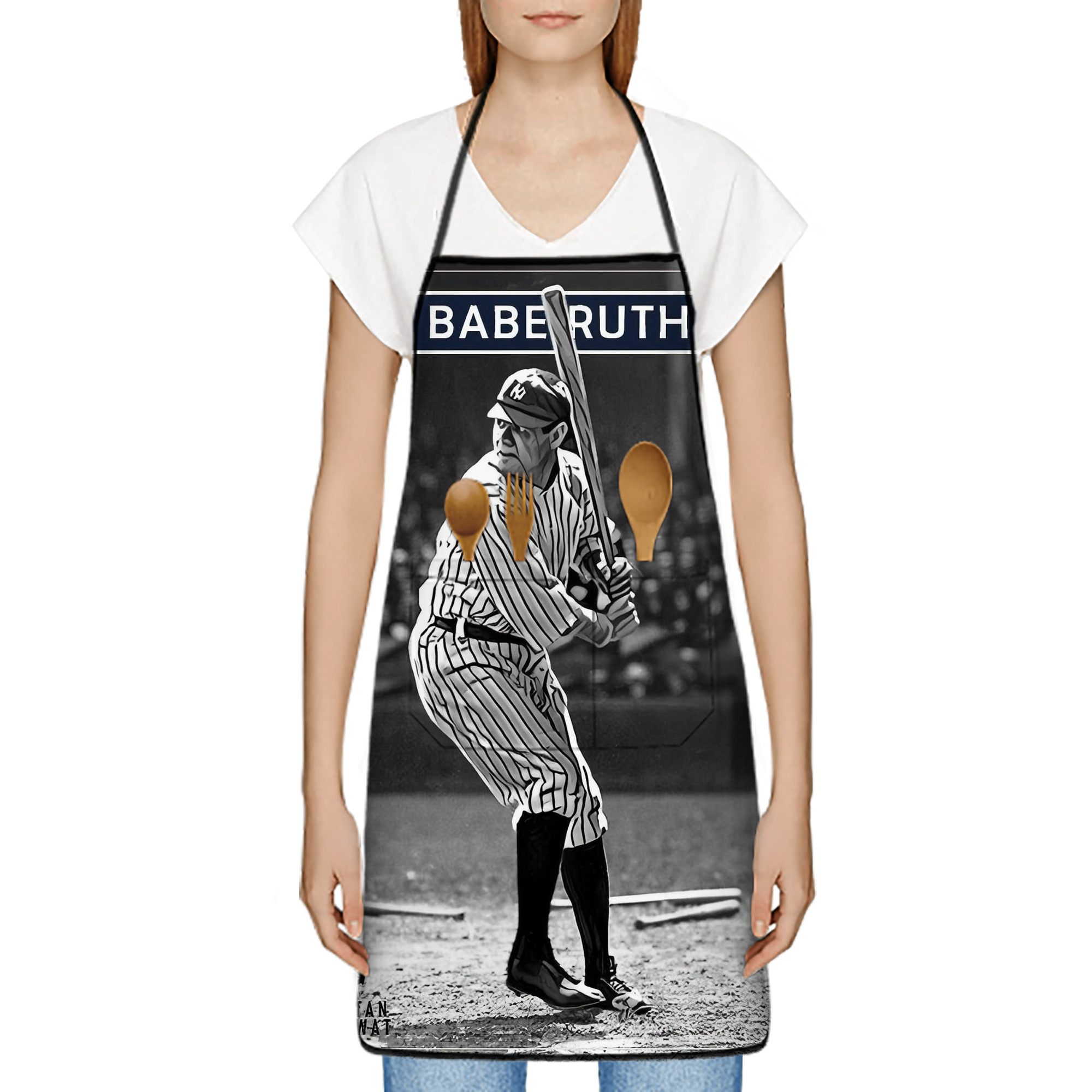 Babe Ruth 17 Stain-Resistant Polyester Apron With Pocket – Full Print, Waterproof, Anti-Wrinkle, Anti-Pilling – Ideal For Kitchen, BBQ, Restaurant, Salon & More
