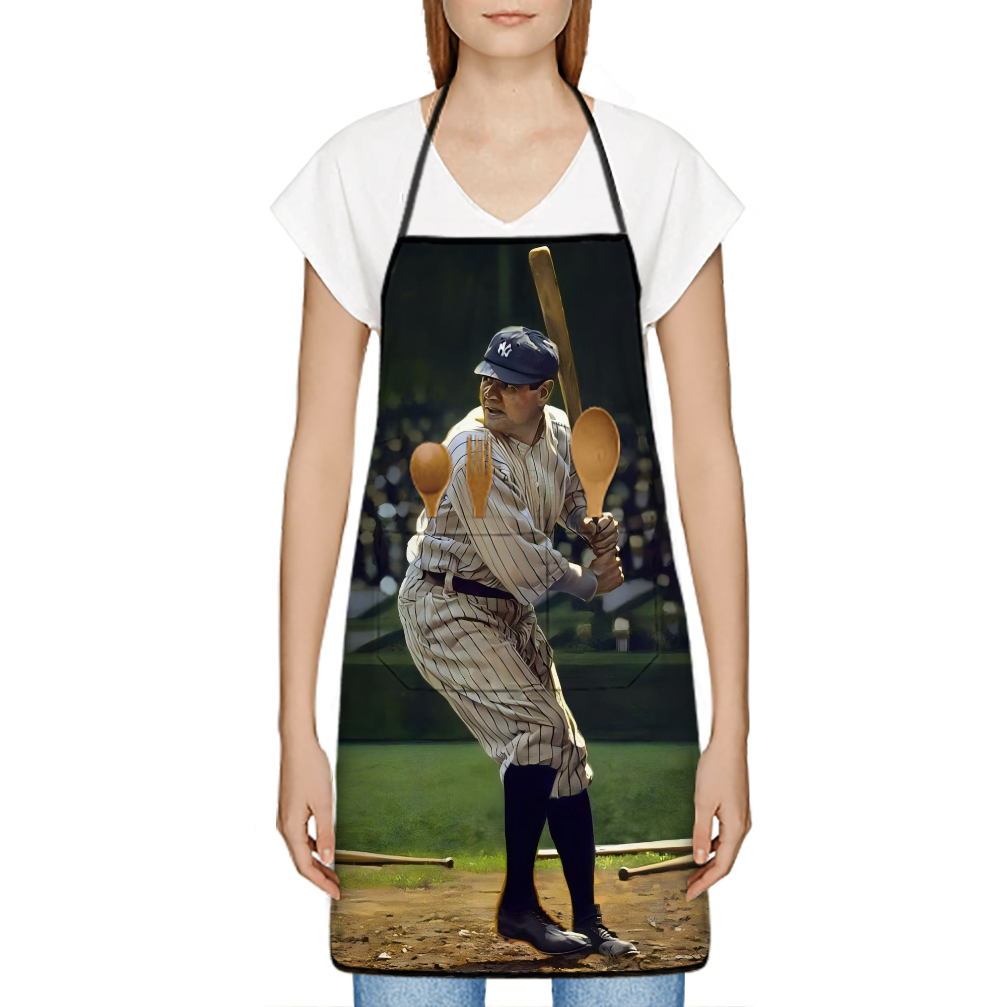 Babe Ruth 19 Stain-Resistant Polyester Apron With Pocket – Full Print, Waterproof, Anti-Wrinkle, Anti-Pilling – Ideal For Kitchen, BBQ, Restaurant, Salon & More