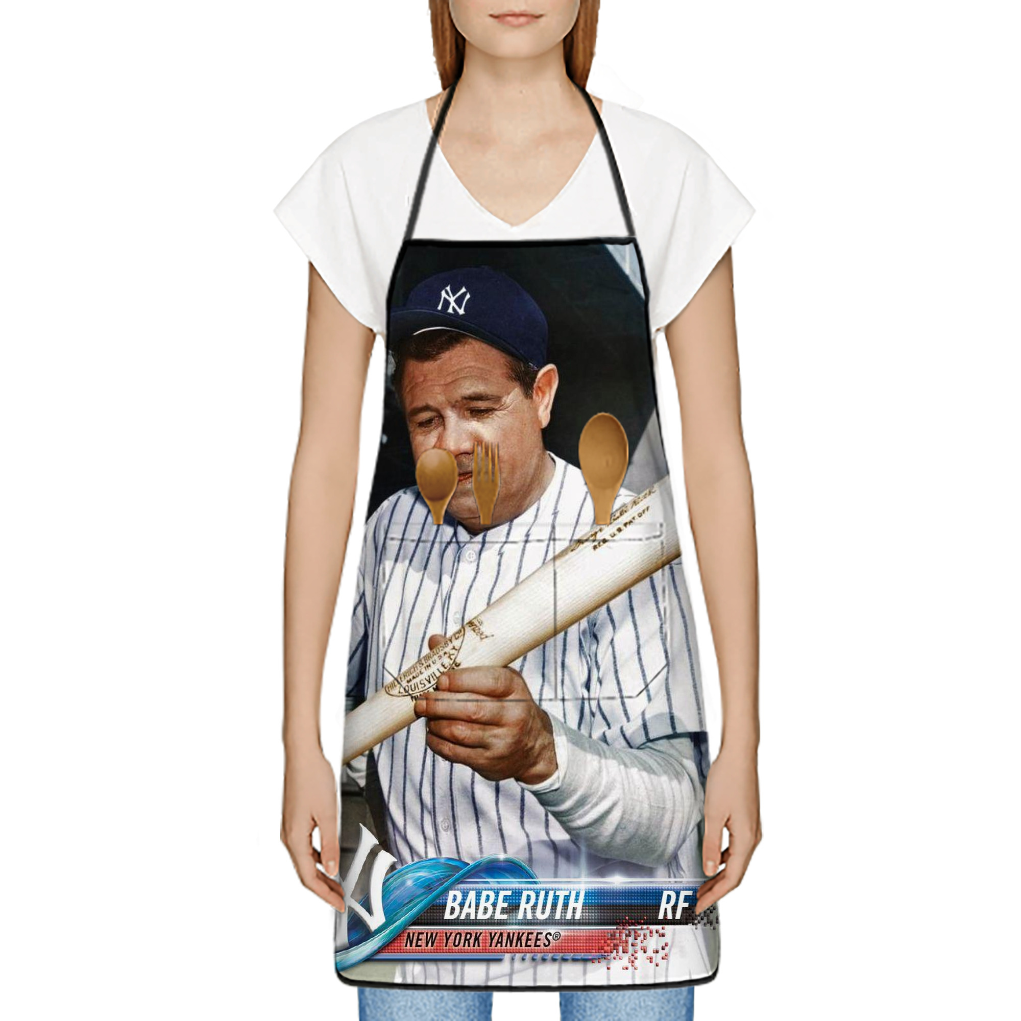 Babe Ruth 20 Stain-Resistant Polyester Apron With Pocket – Full Print, Waterproof, Anti-Wrinkle, Anti-Pilling – Ideal For Kitchen, BBQ, Restaurant, Salon & More