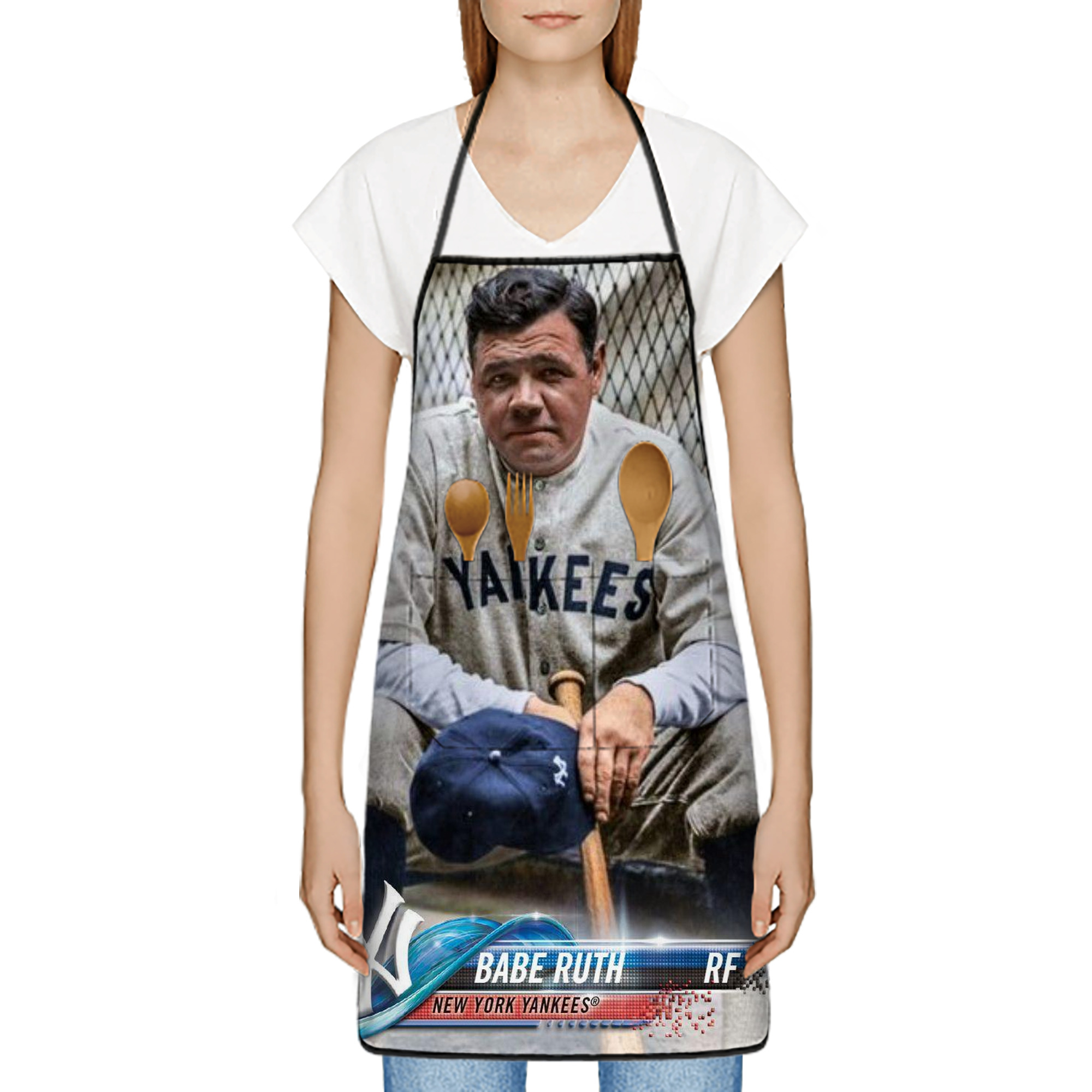 Babe Ruth 24 Stain-Resistant Polyester Apron With Pocket – Full Print, Waterproof, Anti-Wrinkle, Anti-Pilling – Ideal For Kitchen, BBQ, Restaurant, Salon & More