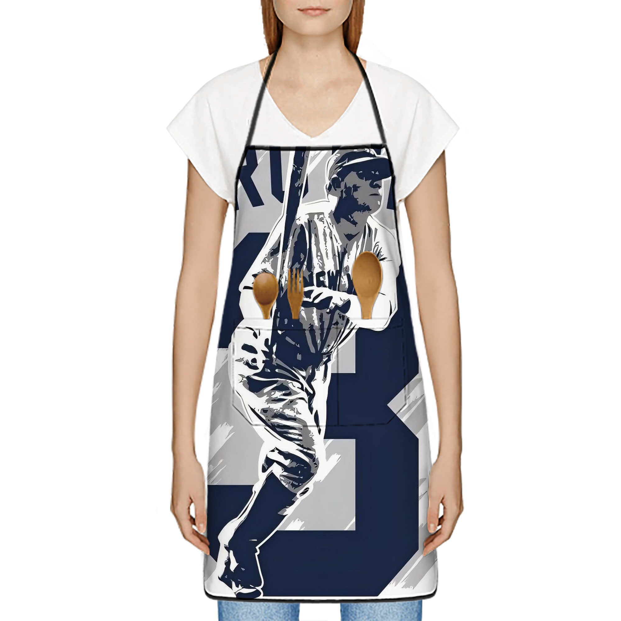 Babe Ruth 27 Stain-Resistant Polyester Apron With Pocket – Full Print, Waterproof, Anti-Wrinkle, Anti-Pilling – Ideal For Kitchen, BBQ, Restaurant, Salon & More