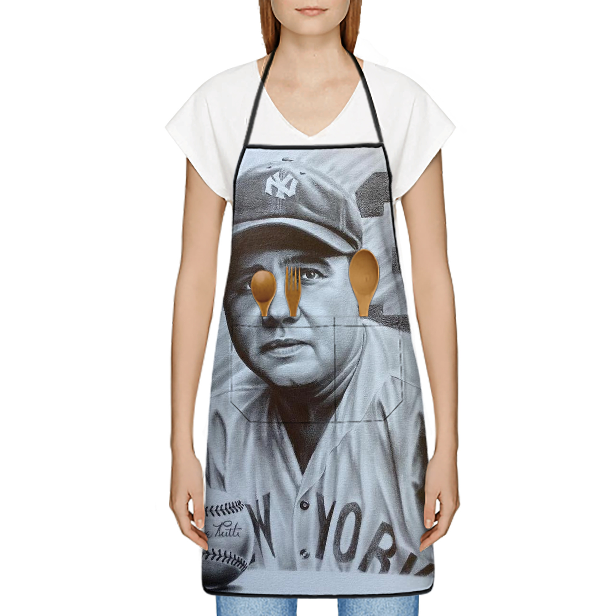 Babe Ruth 29 Stain-Resistant Polyester Apron With Pocket – Full Print, Waterproof, Anti-Wrinkle, Anti-Pilling – Ideal For Kitchen, BBQ, Restaurant, Salon & More