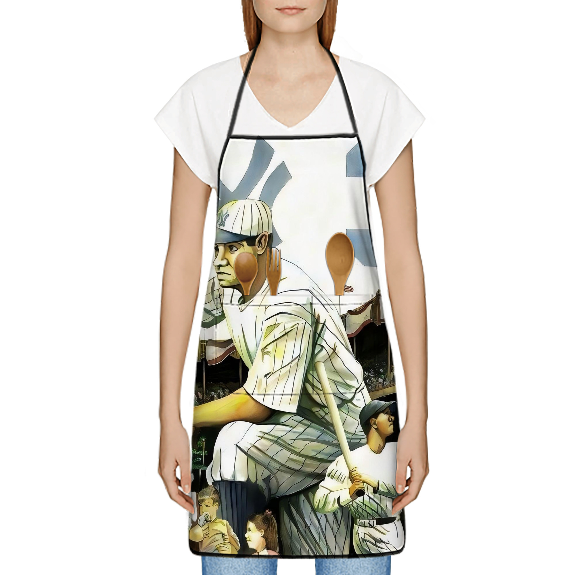 Babe Ruth 33 Stain-Resistant Polyester Apron With Pocket – Full Print, Waterproof, Anti-Wrinkle, Anti-Pilling – Ideal For Kitchen, BBQ, Restaurant, Salon & More