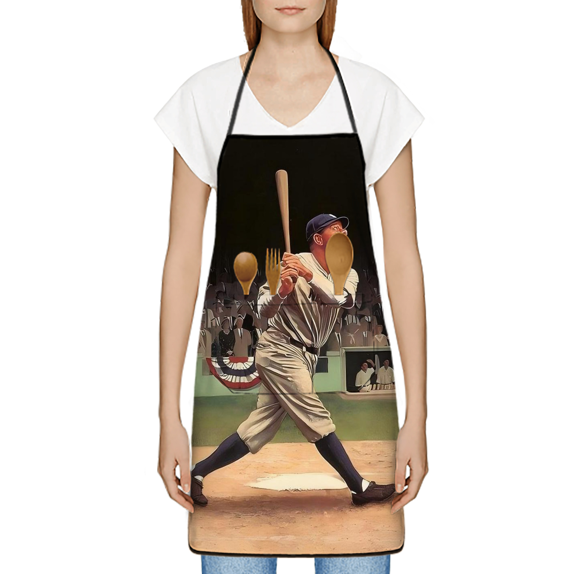 Babe Ruth 35 Stain-Resistant Polyester Apron With Pocket – Full Print, Waterproof, Anti-Wrinkle, Anti-Pilling – Ideal For Kitchen, BBQ, Restaurant, Salon & More