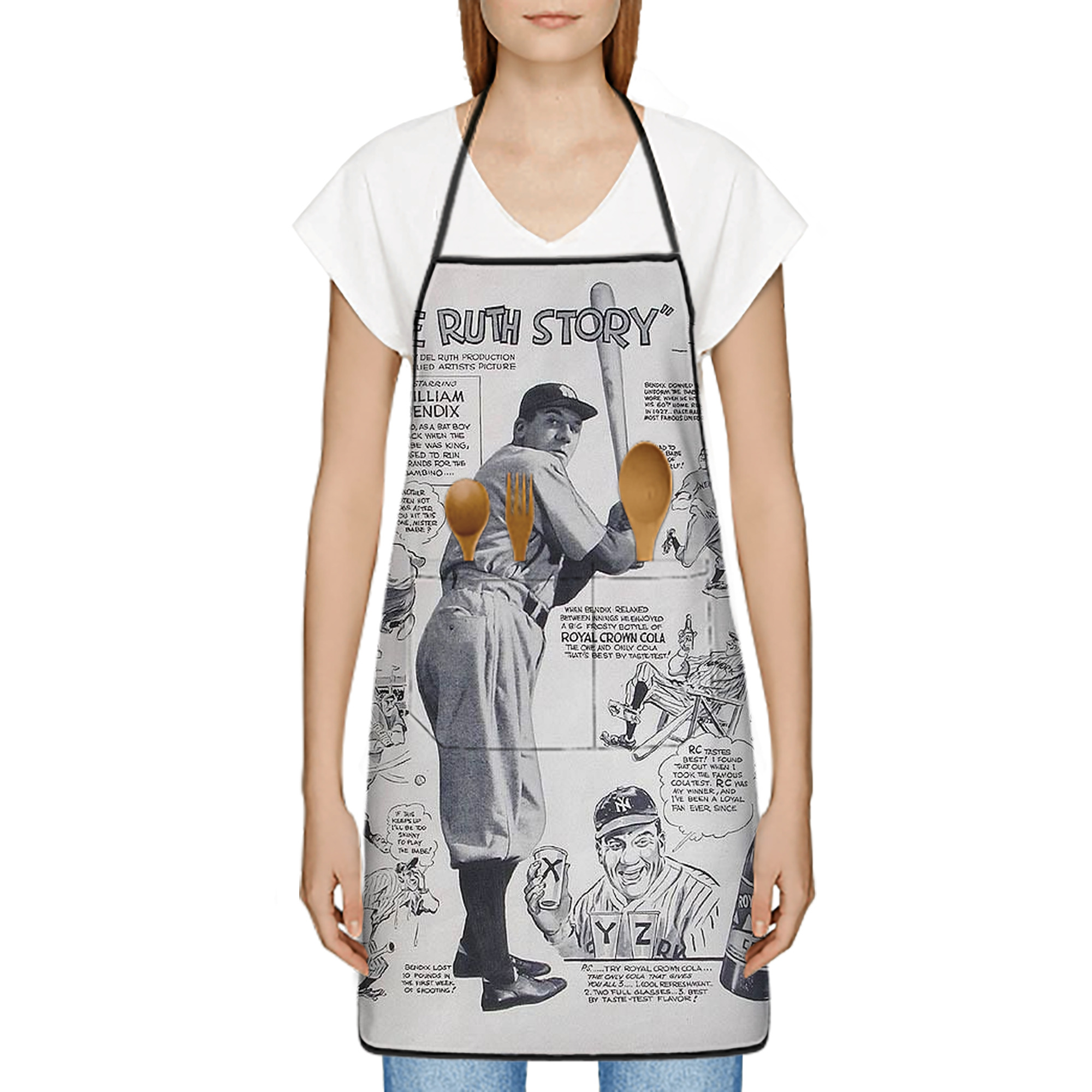 Babe Ruth 36 Stain-Resistant Polyester Apron With Pocket – Full Print, Waterproof, Anti-Wrinkle, Anti-Pilling – Ideal For Kitchen, BBQ, Restaurant, Salon & More