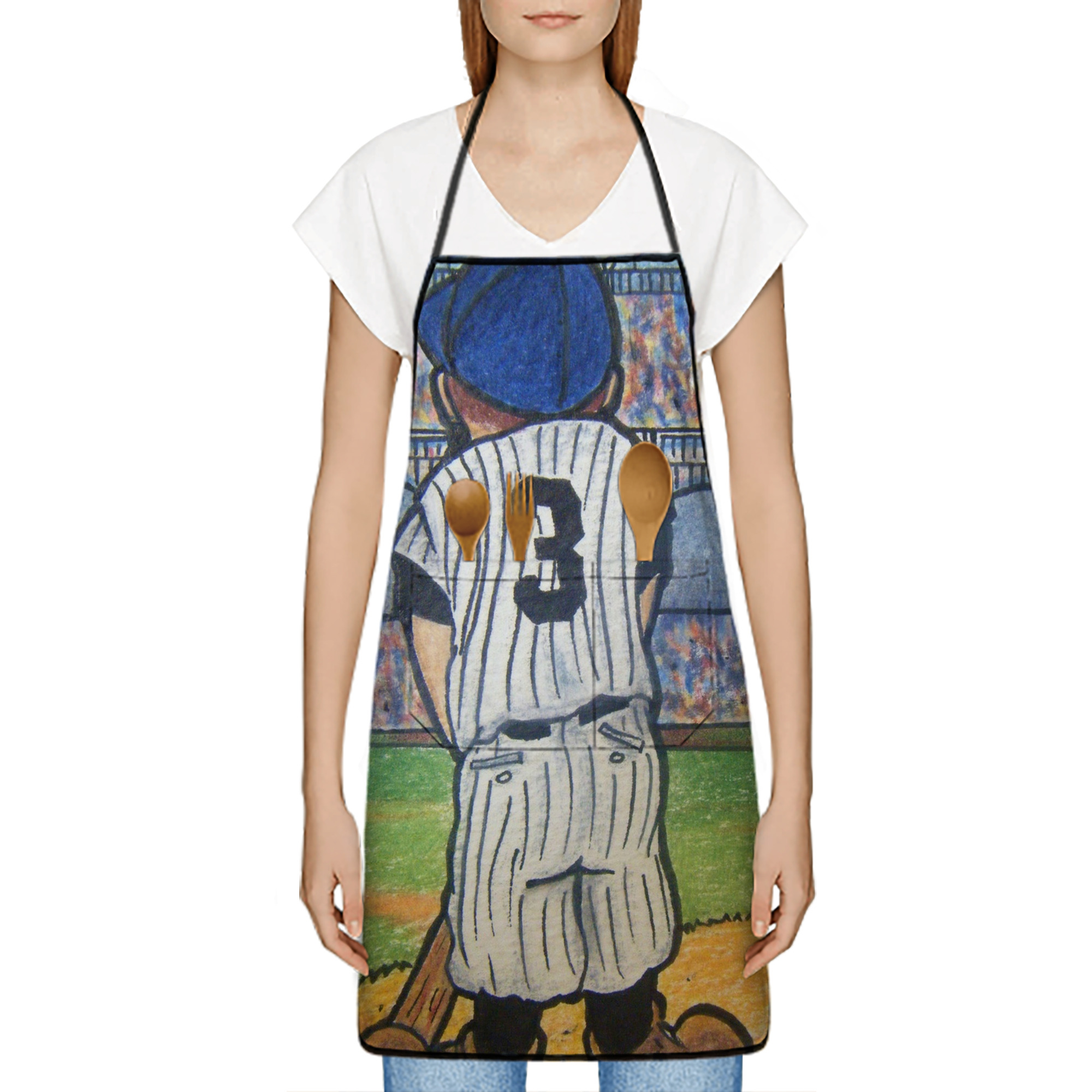 Babe Ruth 37 Stain-Resistant Polyester Apron With Pocket – Full Print, Waterproof, Anti-Wrinkle, Anti-Pilling – Ideal For Kitchen, BBQ, Restaurant, Salon & More