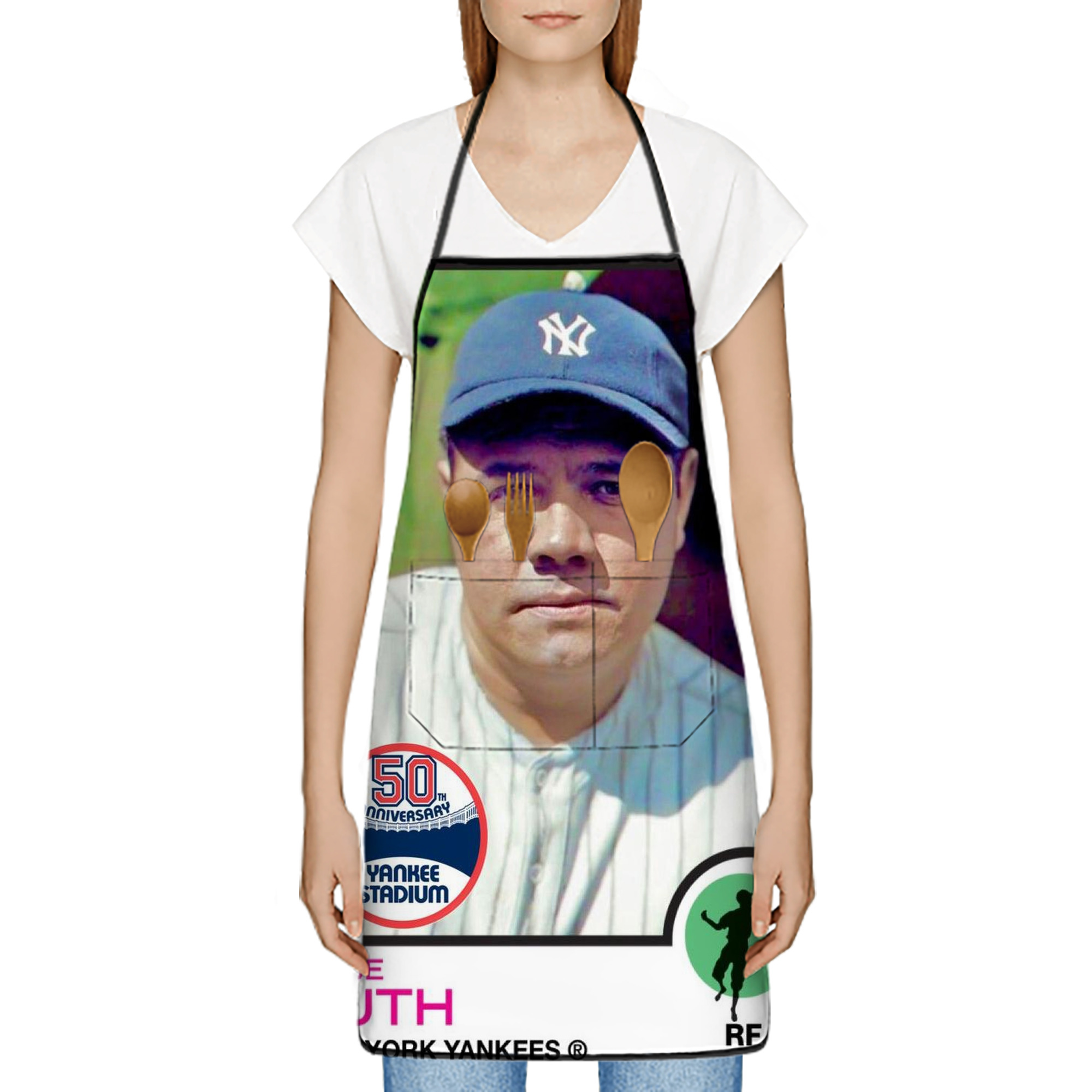 Babe Ruth 40 Stain-Resistant Polyester Apron With Pocket – Full Print, Waterproof, Anti-Wrinkle, Anti-Pilling – Ideal For Kitchen, BBQ, Restaurant, Salon & More