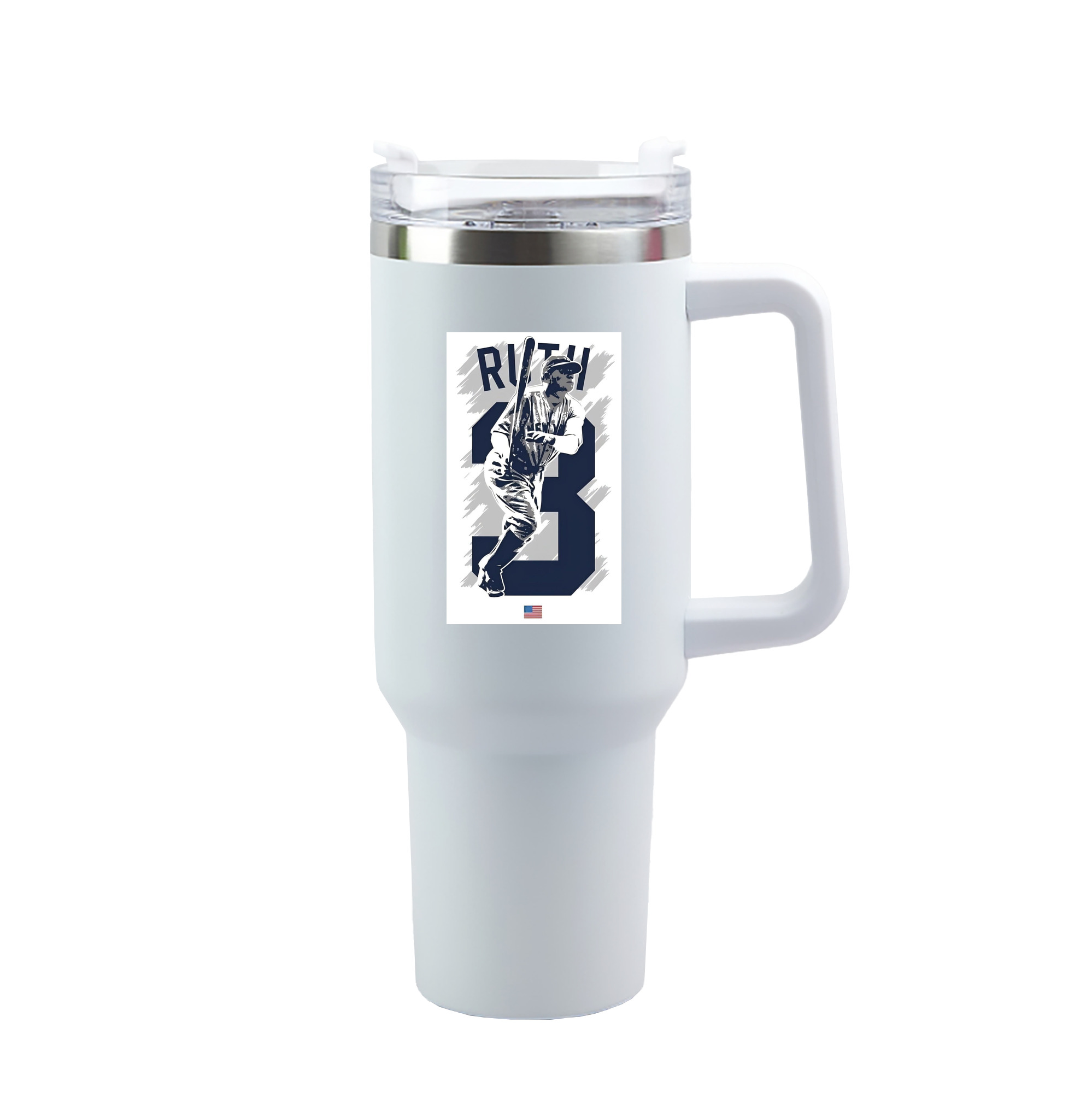 Babe Ruth 27 40oz Handle Car Tumbler – Durable Stainless Steel Travel Mug With UV Print – Double Wall Insulated, Fits Most Car Cup Holders