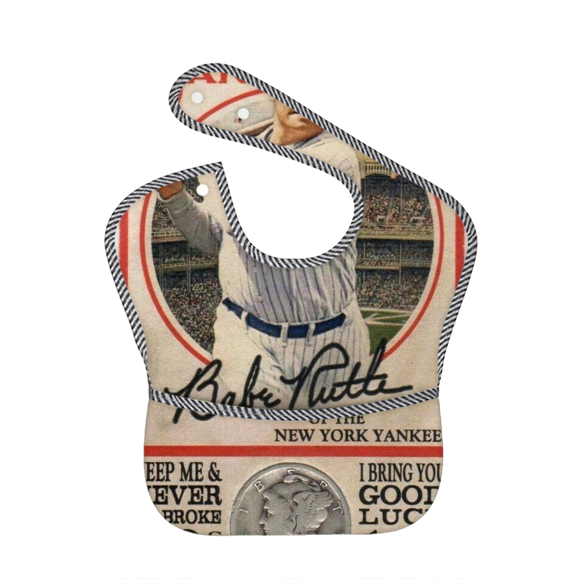 Babe Ruth 15 Adjustable Waterproof Toddler Bib – Full-Print Durable Polyester – Foldable Crumb Pocket – Easy Snap Closure – Soft