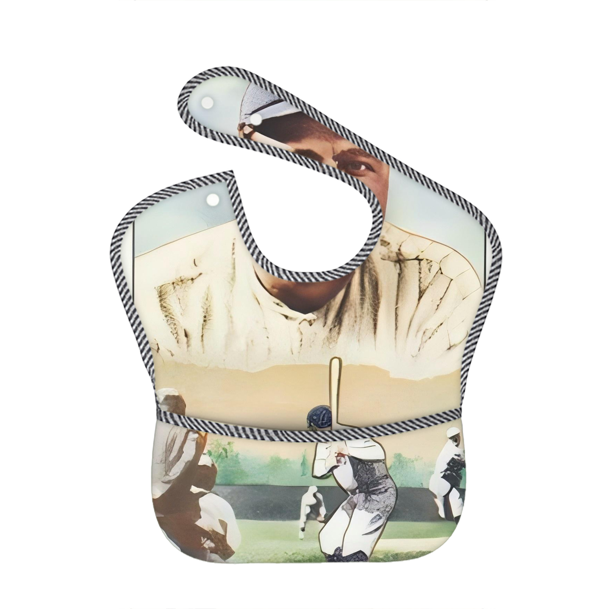 Babe Ruth 18 Adjustable Waterproof Toddler Bib – Full-Print Durable Polyester – Foldable Crumb Pocket – Easy Snap Closure – Soft