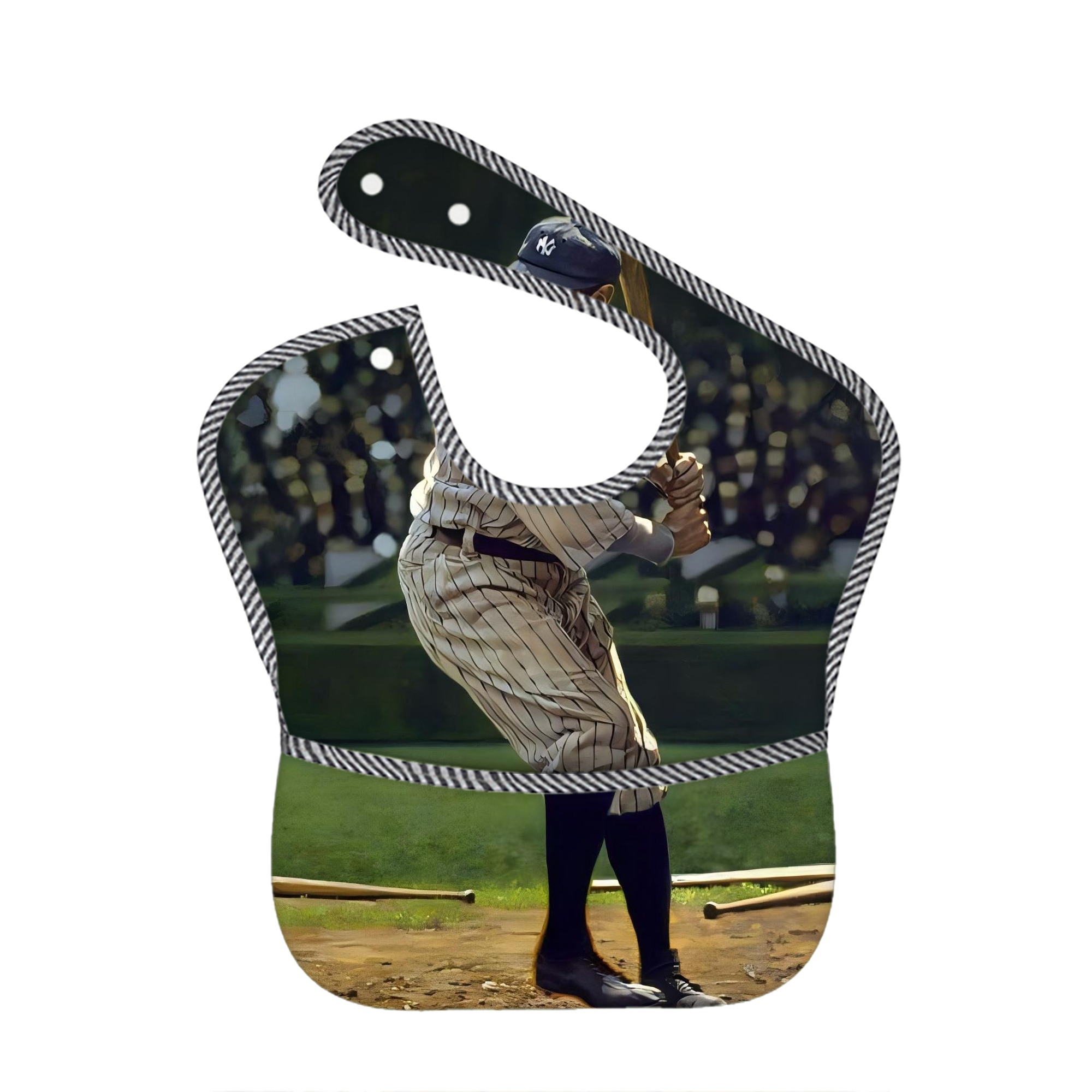 Babe Ruth 19 Adjustable Waterproof Toddler Bib – Full-Print Durable Polyester – Foldable Crumb Pocket – Easy Snap Closure – Soft