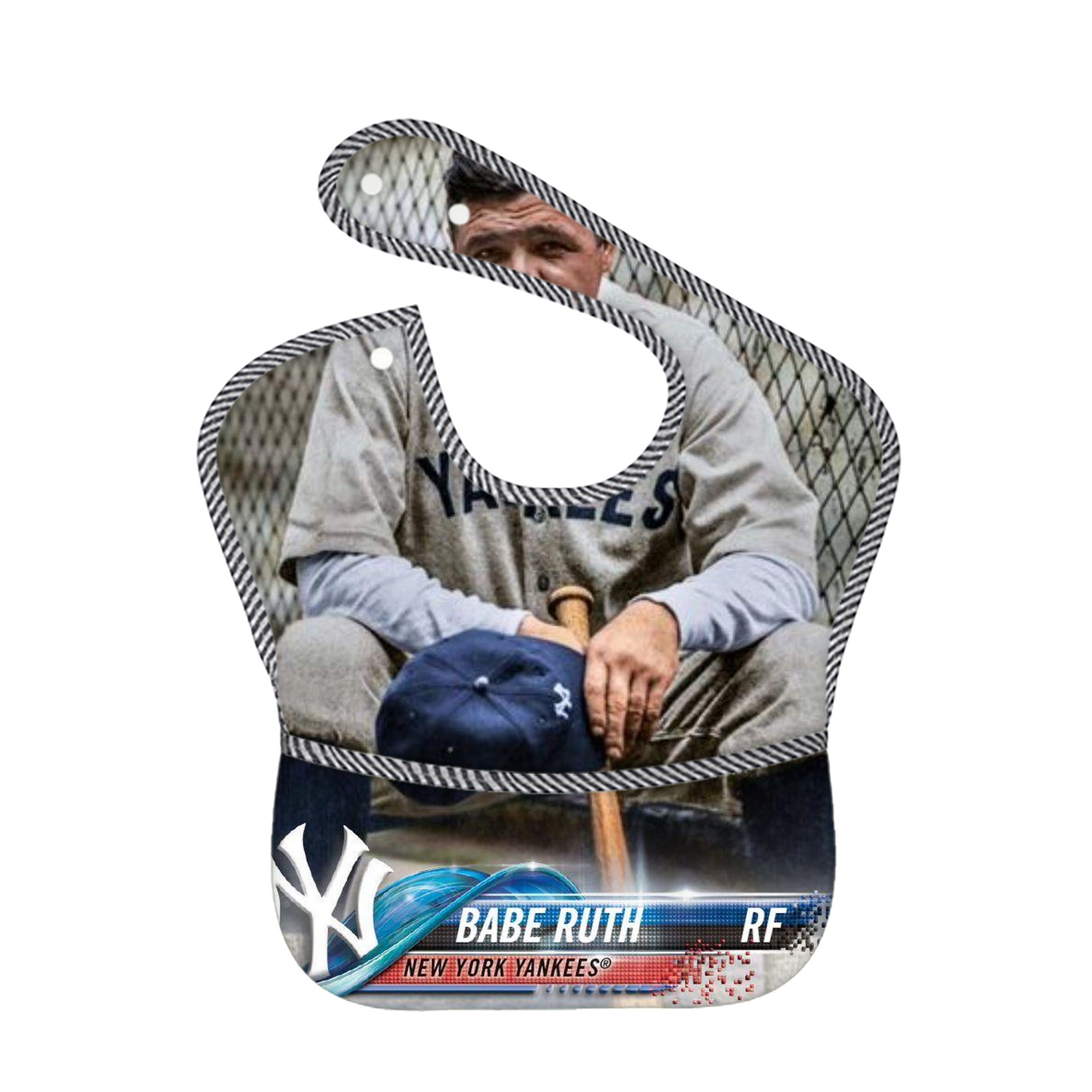 Babe Ruth 24 Adjustable Waterproof Toddler Bib – Full-Print Durable Polyester – Foldable Crumb Pocket – Easy Snap Closure – Soft