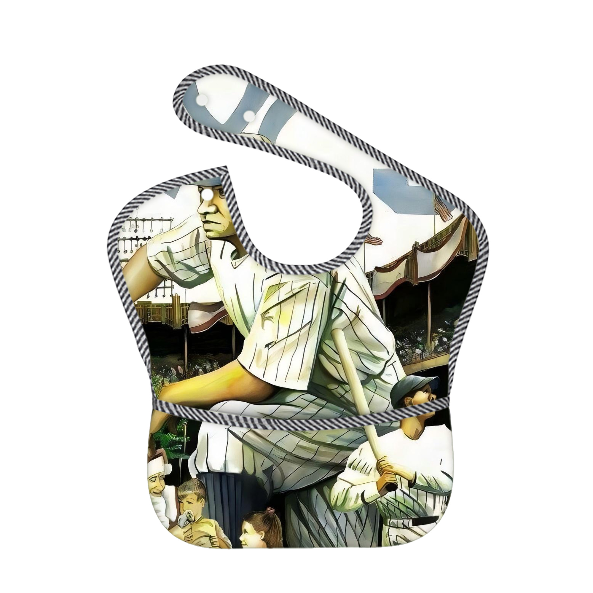 Babe Ruth 33 Adjustable Waterproof Toddler Bib – Full-Print Durable Polyester – Foldable Crumb Pocket – Easy Snap Closure – Soft