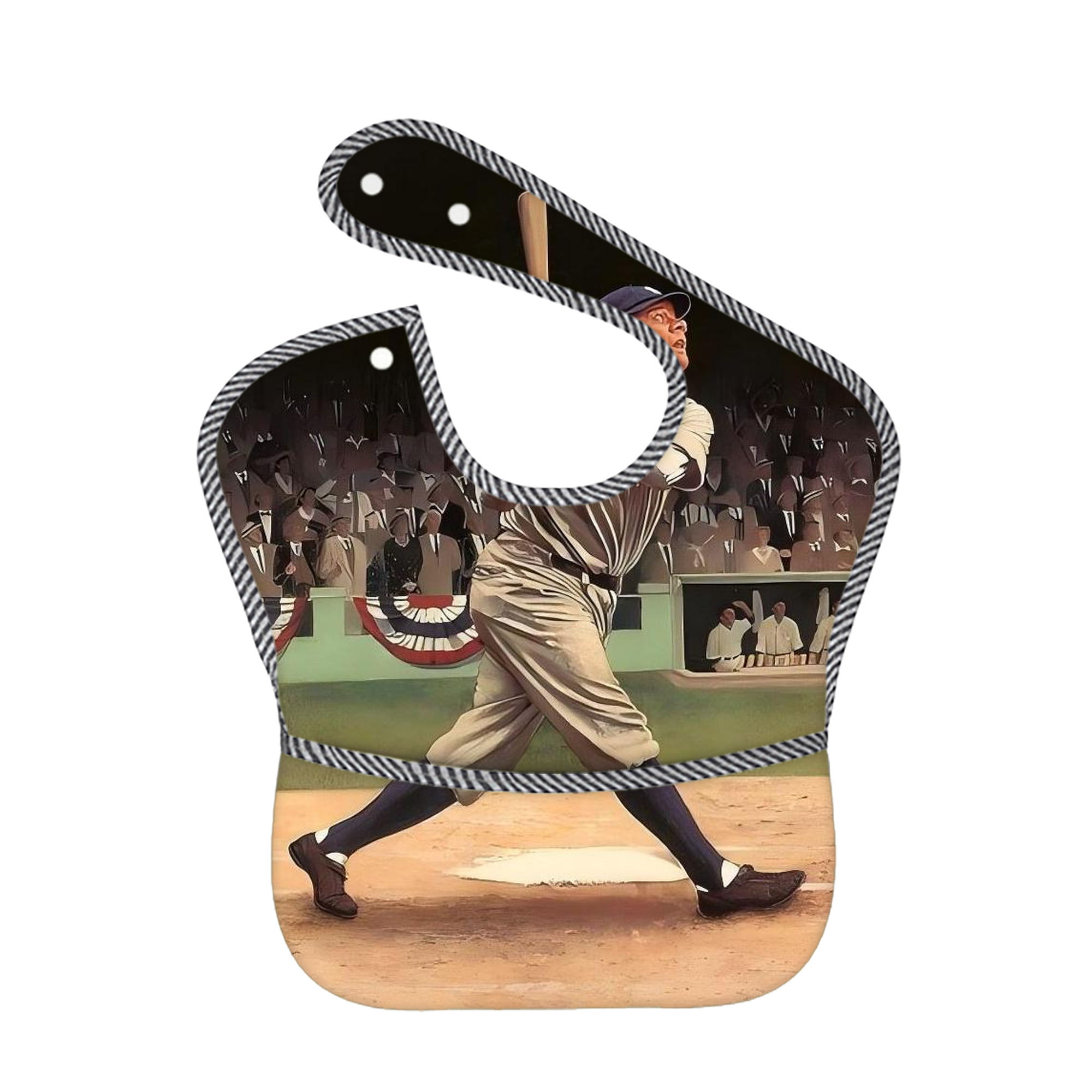 Babe Ruth 35 Adjustable Waterproof Toddler Bib – Full-Print Durable Polyester – Foldable Crumb Pocket – Easy Snap Closure – Soft