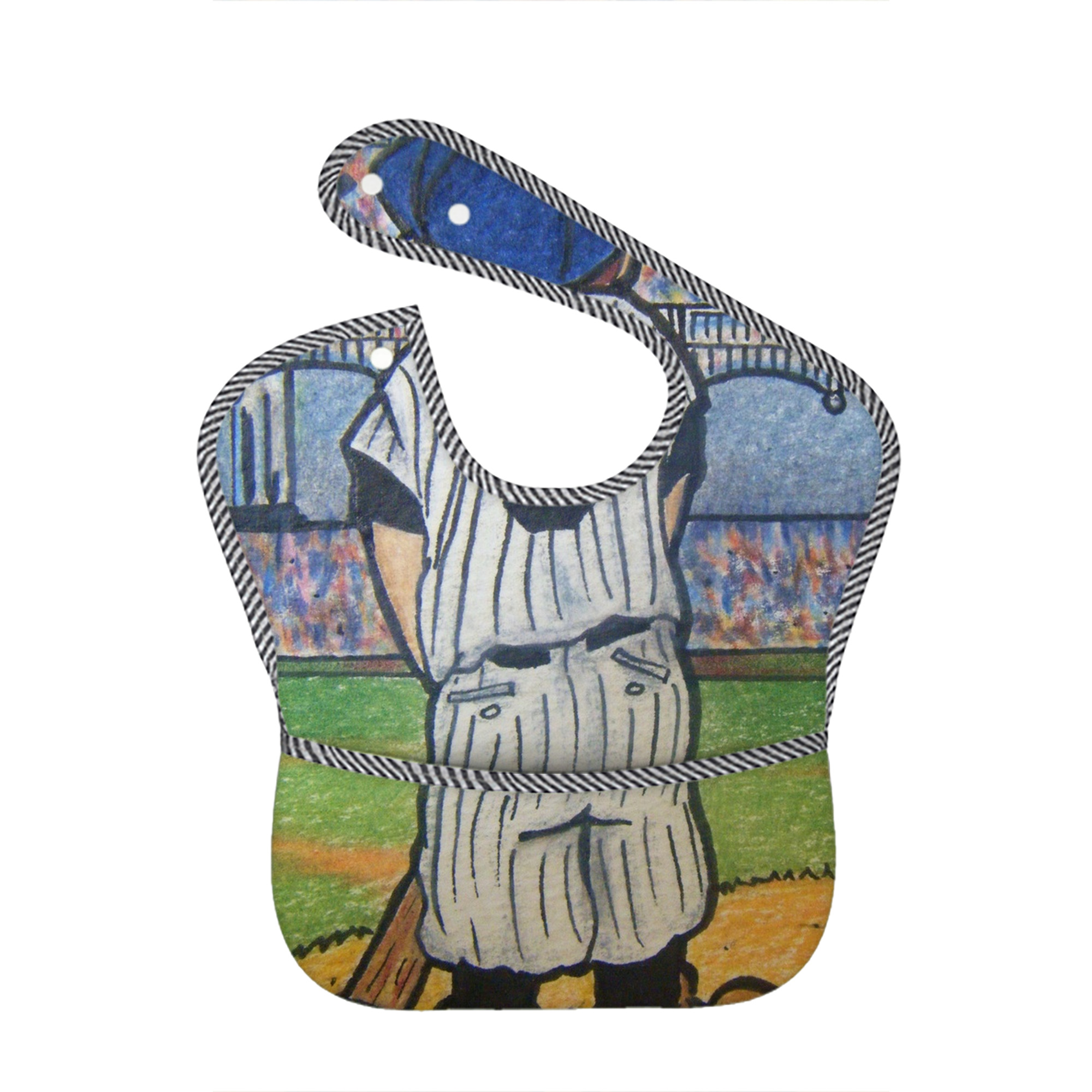 Babe Ruth 37 Adjustable Waterproof Toddler Bib – Full-Print Durable Polyester – Foldable Crumb Pocket – Easy Snap Closure – Soft
