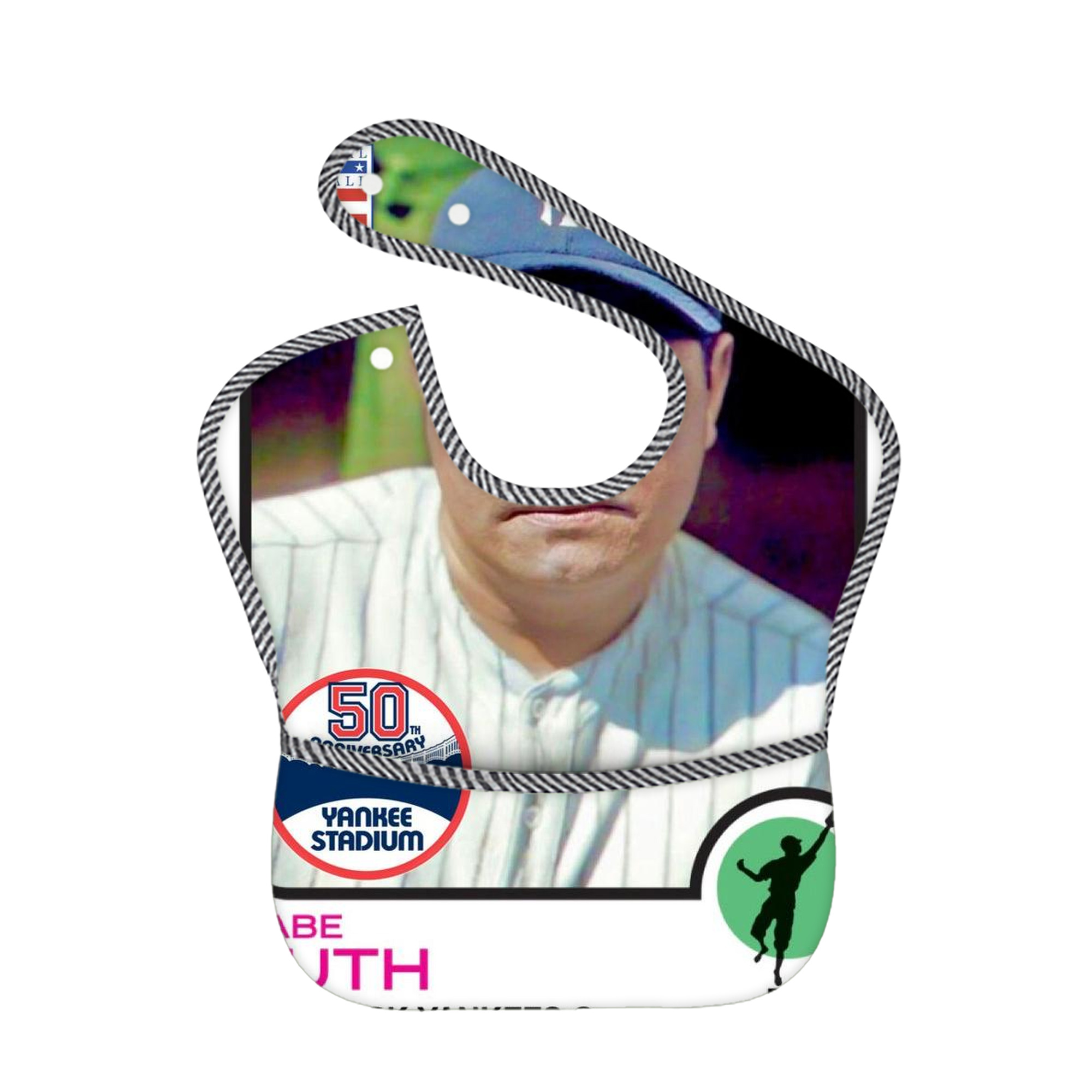 Babe Ruth 40 Adjustable Waterproof Toddler Bib – Full-Print Durable Polyester – Foldable Crumb Pocket – Easy Snap Closure – Soft