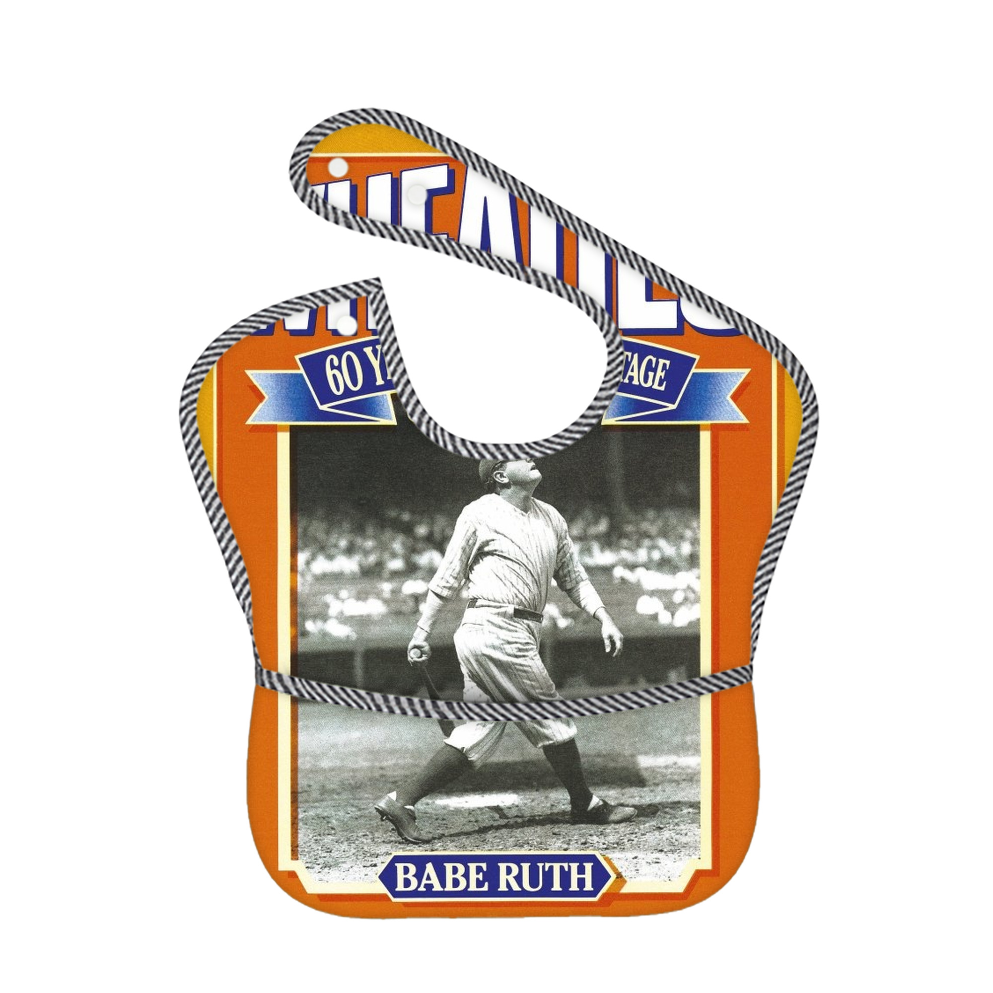 Babe Ruth 41 Adjustable Waterproof Toddler Bib – Full-Print Durable Polyester – Foldable Crumb Pocket – Easy Snap Closure – Soft