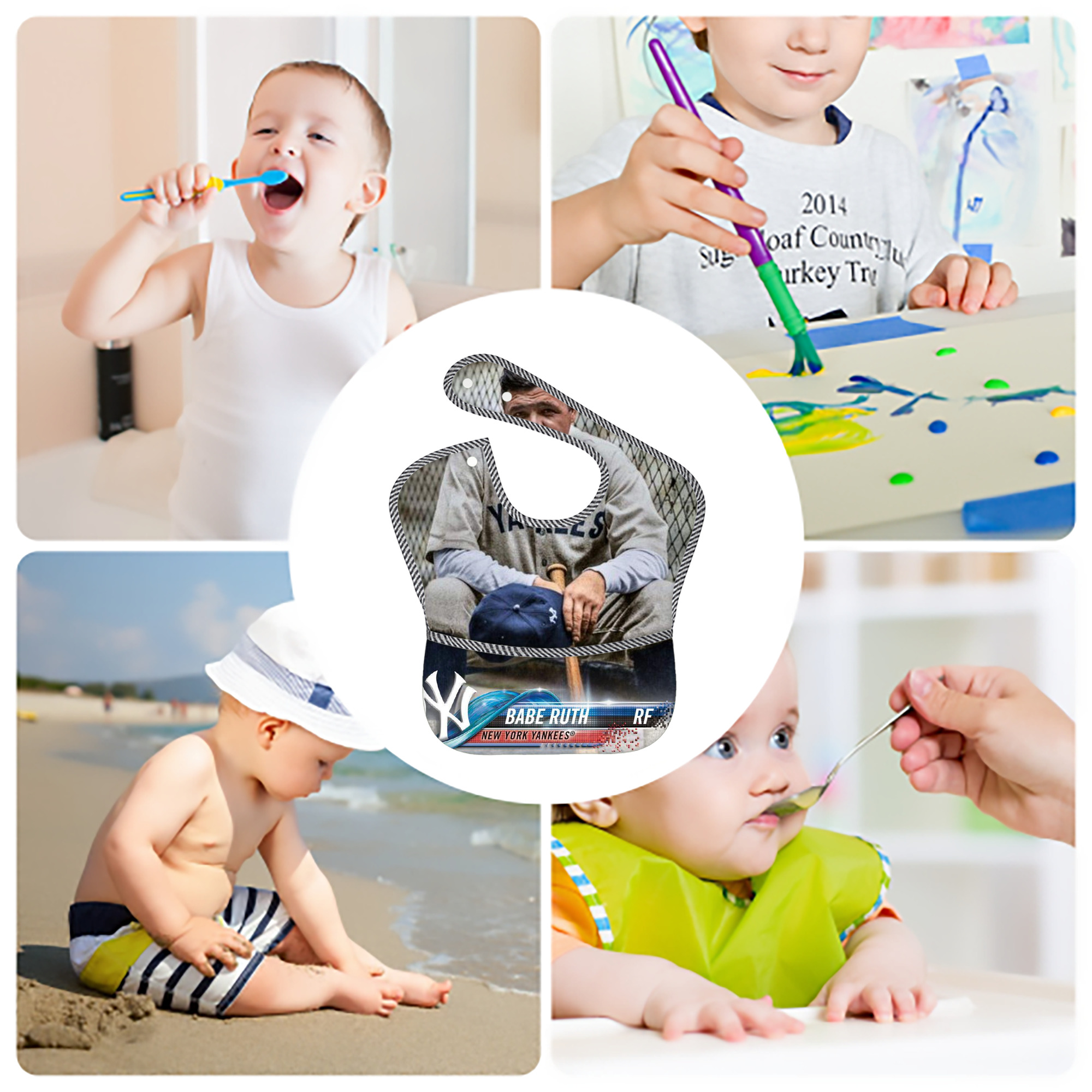 Babe Ruth 24 Adjustable Waterproof Toddler Bib – Full-Print Durable Polyester – Foldable Crumb Pocket – Easy Snap Closure – Soft