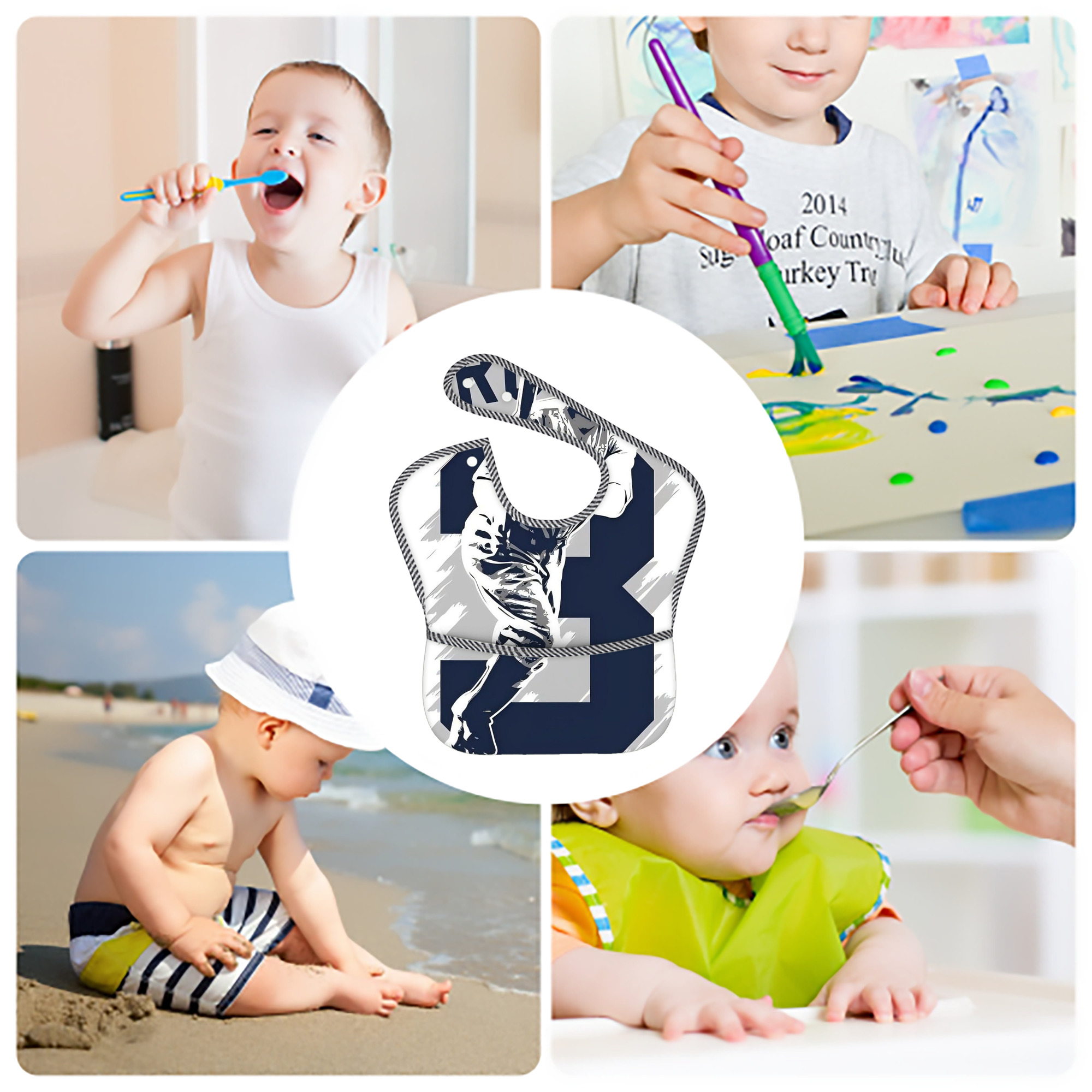 Babe Ruth 27 Adjustable Waterproof Toddler Bib – Full-Print Durable Polyester – Foldable Crumb Pocket – Easy Snap Closure – Soft
