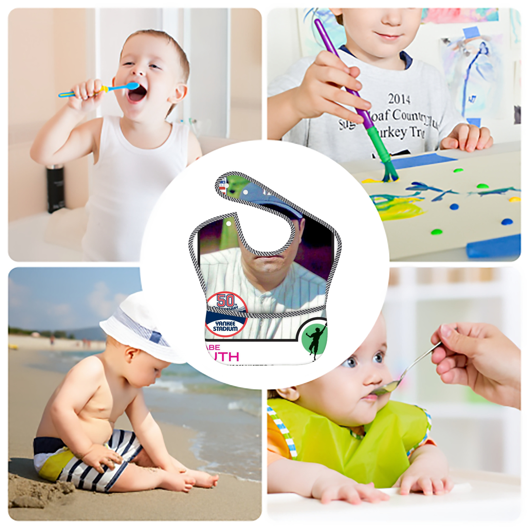 Babe Ruth 40 Adjustable Waterproof Toddler Bib – Full-Print Durable Polyester – Foldable Crumb Pocket – Easy Snap Closure – Soft