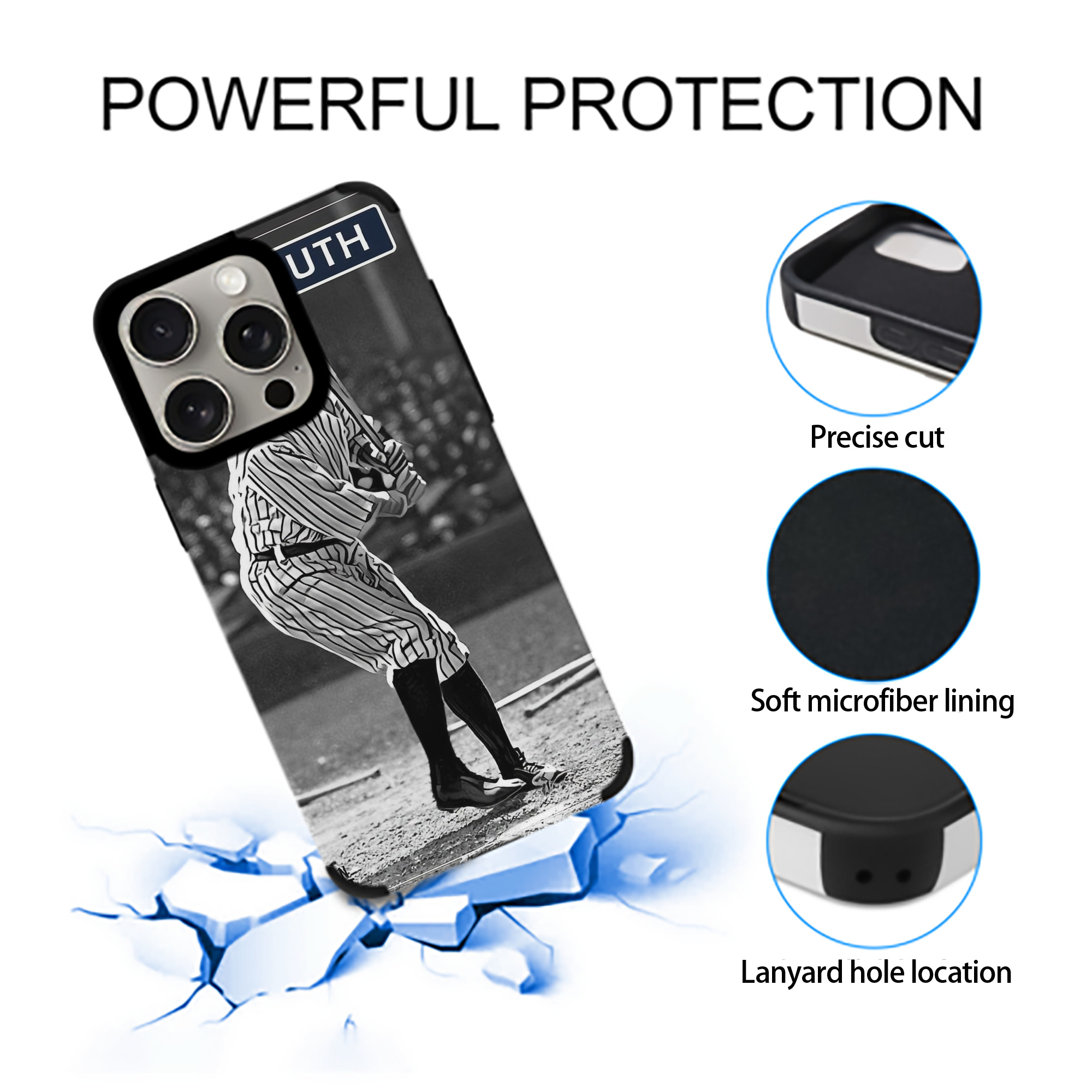 Babe Ruth 17 IPhone 15 Pro Max PU Leather Case – Soft Lining, 360° Protection – Precise Fit, 3D Buttons, Easy Charging – Anti-Yellowing, Easy To Clean