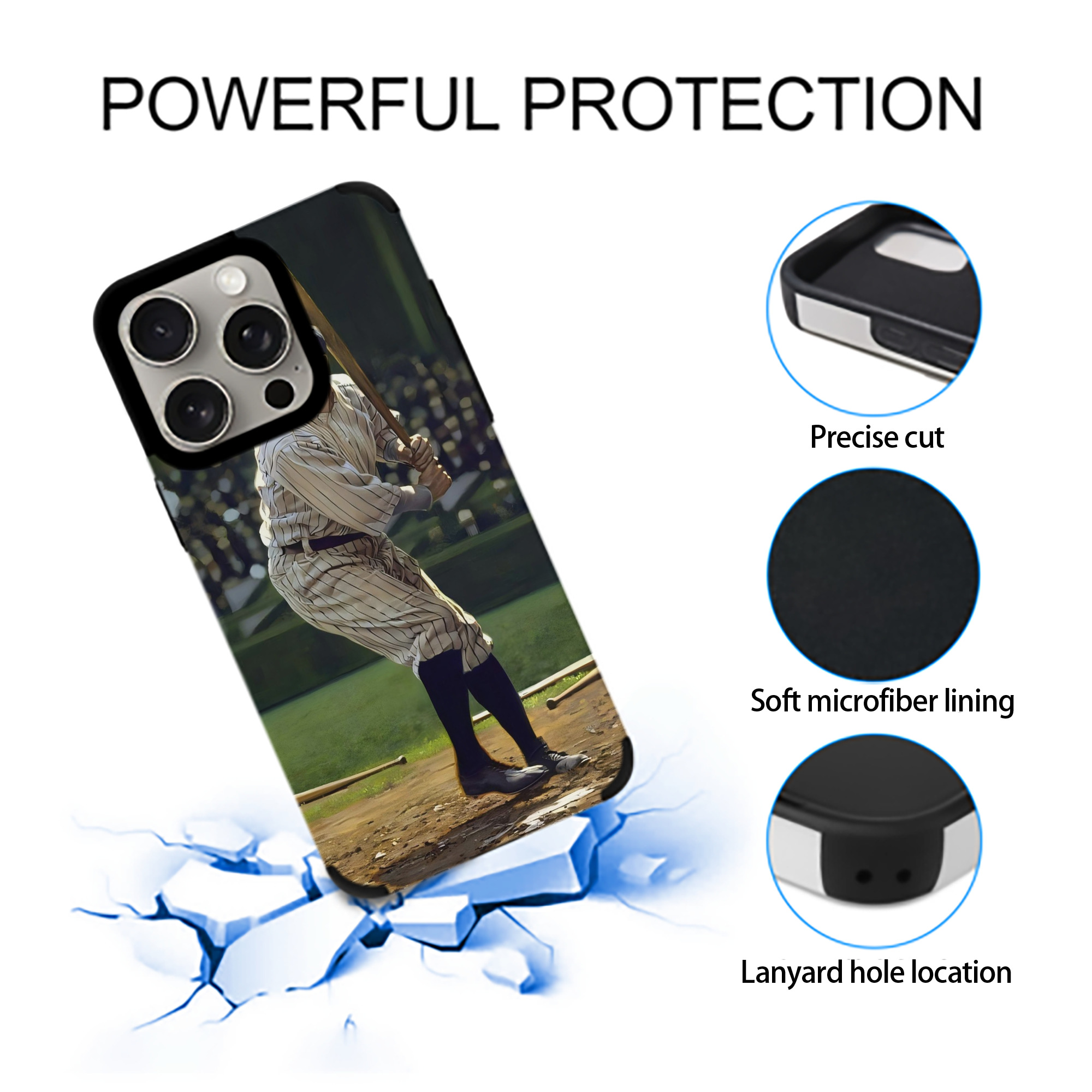 Babe Ruth 19 IPhone 15 Pro Max PU Leather Case – Soft Lining, 360° Protection – Precise Fit, 3D Buttons, Easy Charging – Anti-Yellowing, Easy To Clean