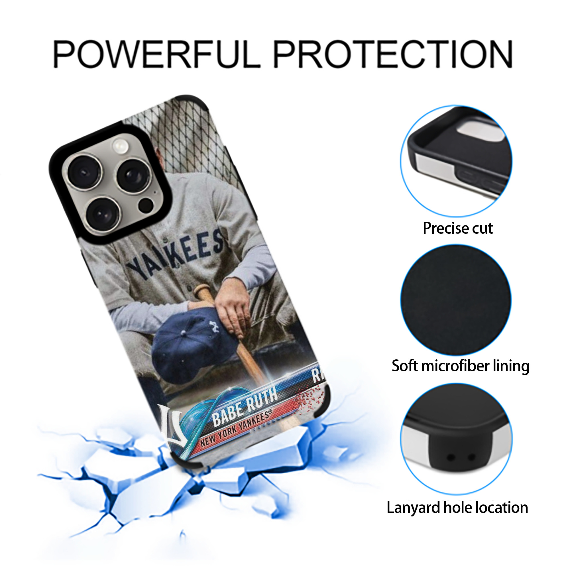 Babe Ruth 24 IPhone 15 Pro Max PU Leather Case – Soft Lining, 360° Protection – Precise Fit, 3D Buttons, Easy Charging – Anti-Yellowing, Easy To Clean