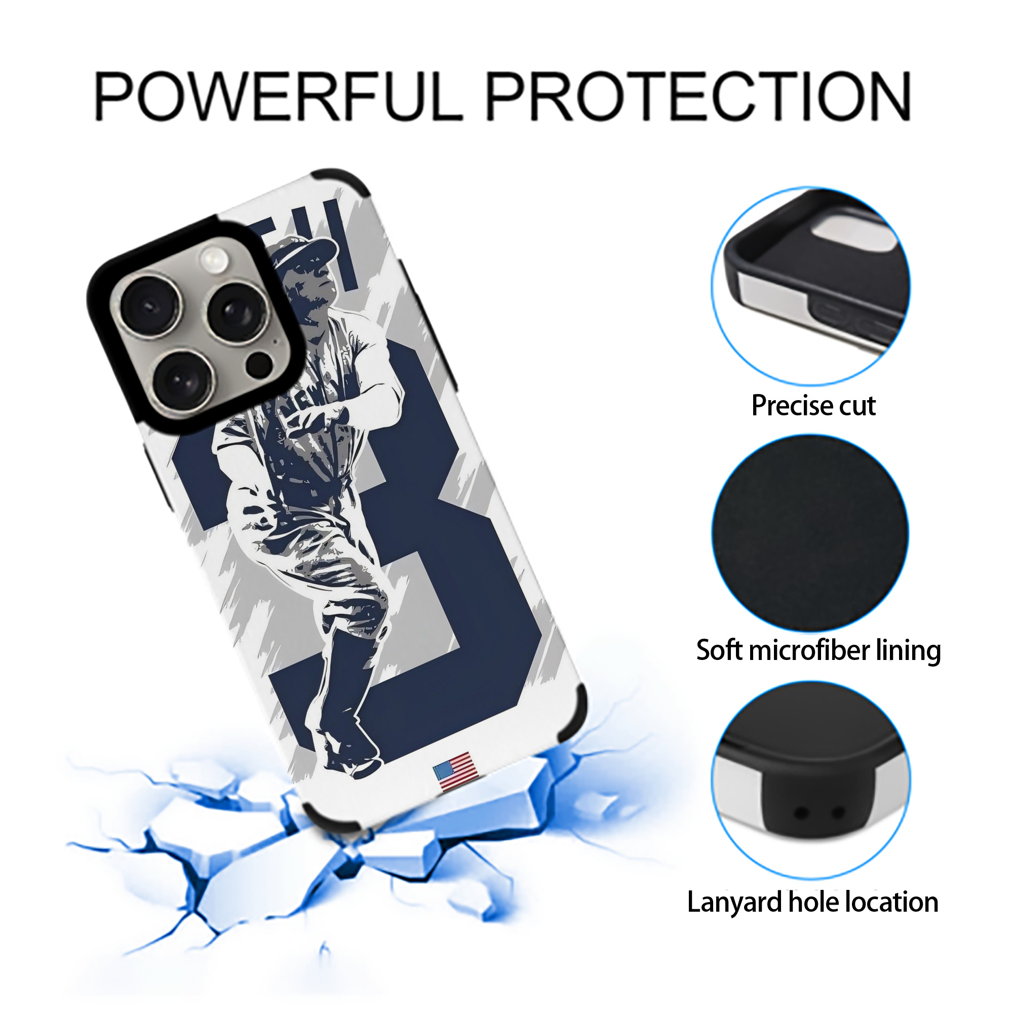 Babe Ruth 27 IPhone 15 Pro Max PU Leather Case – Soft Lining, 360° Protection – Precise Fit, 3D Buttons, Easy Charging – Anti-Yellowing, Easy To Clean